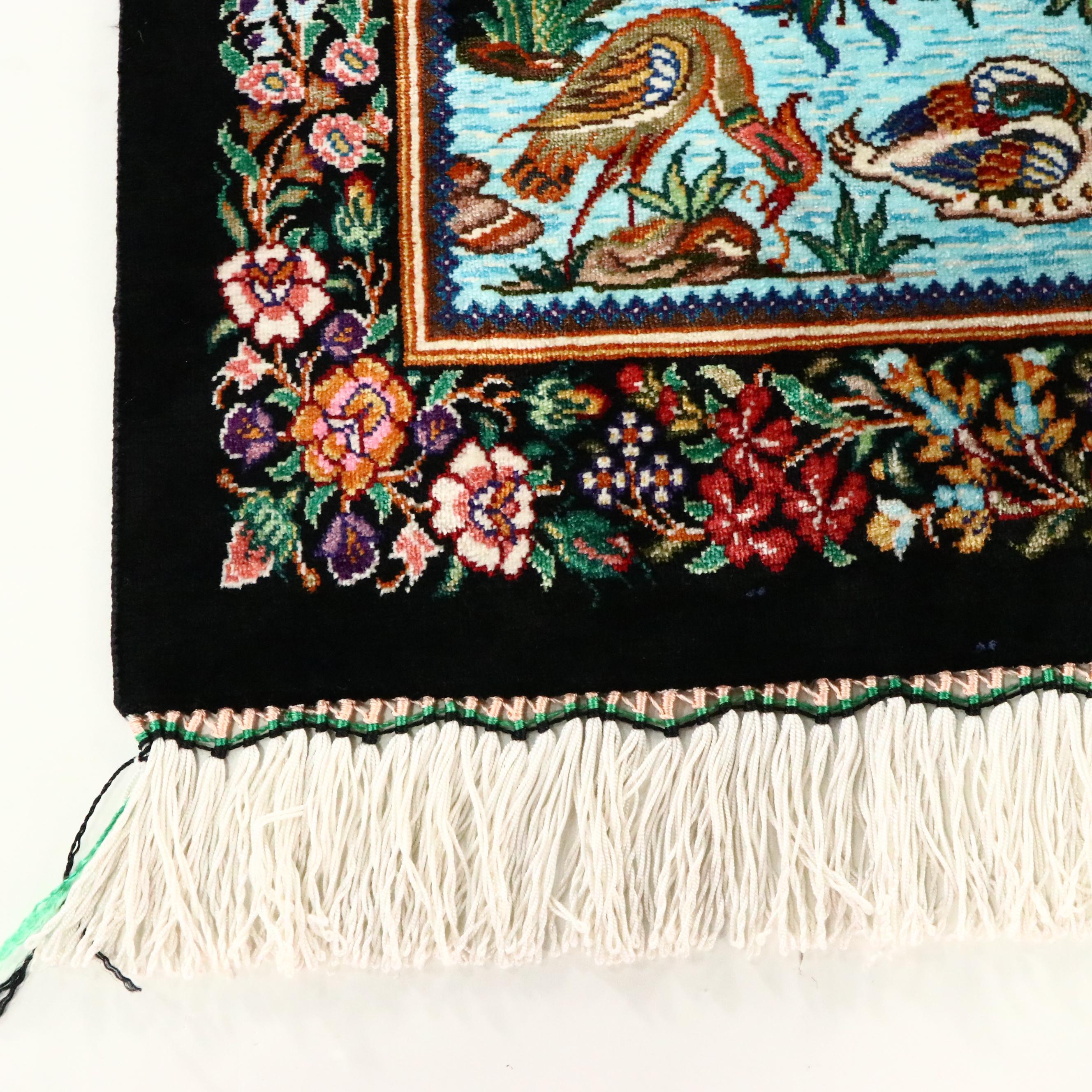 1'6 x 2'7 Hand-Knotted Persian Qom Silk Tree of Life Accent Rug