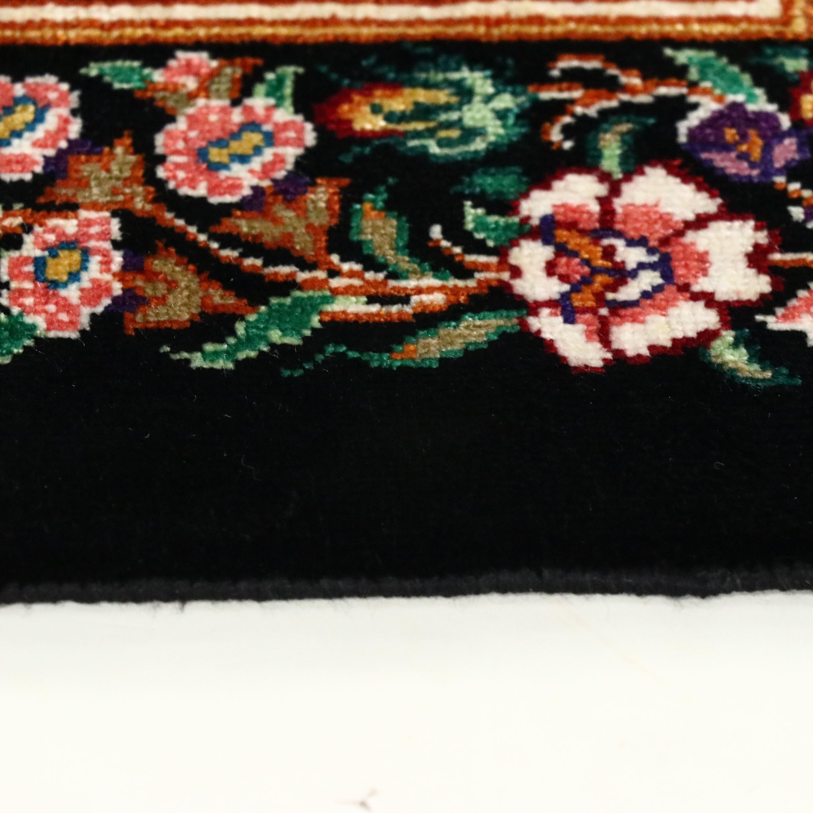 1'6 x 2'7 Hand-Knotted Persian Qom Silk Tree of Life Accent Rug