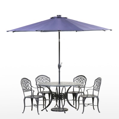 Five-Piece Cast Aluminum Patio Dining Set with Umbrella Five-Piece Cast Aluminum Patio Dining Set with Umbrella