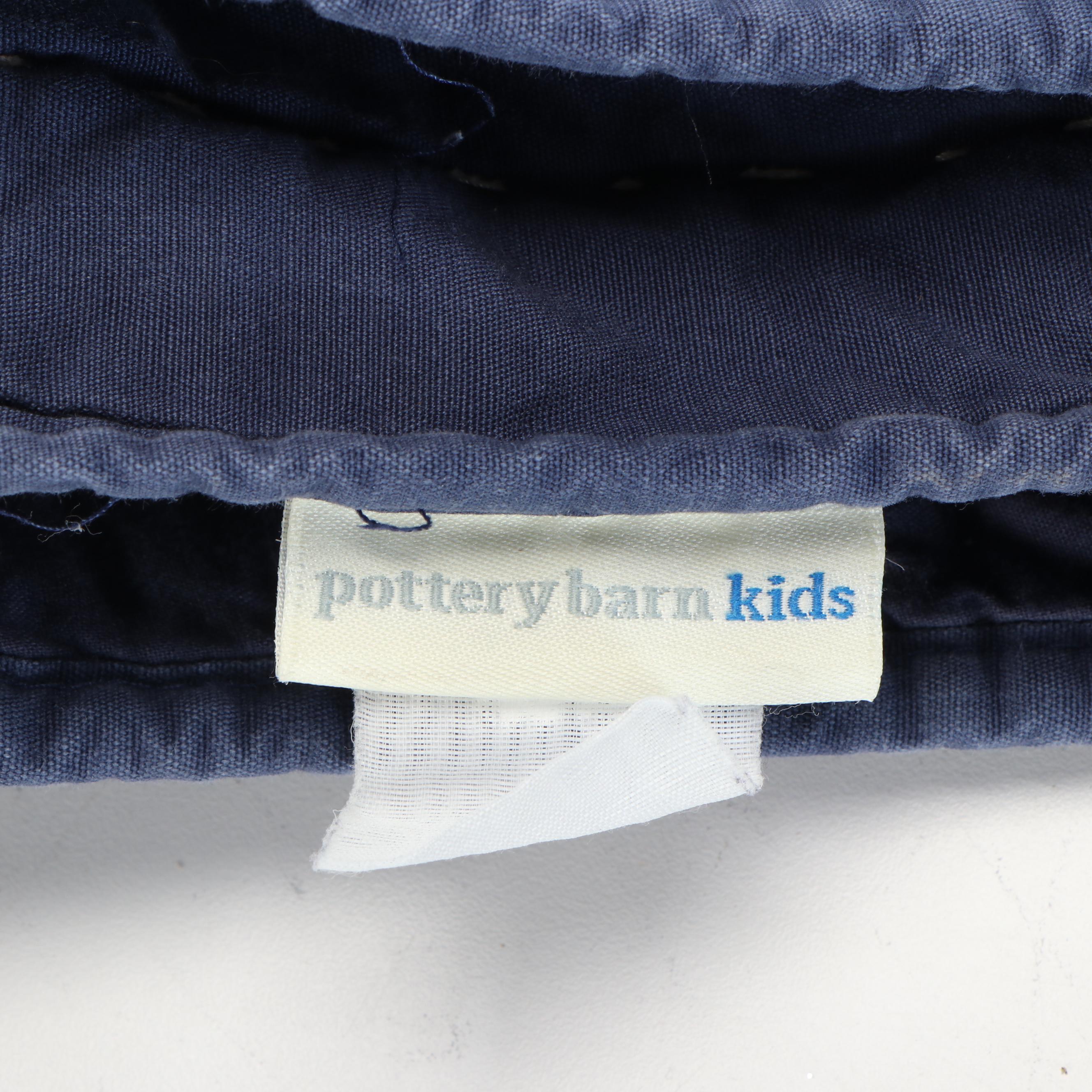 Pottery Barn Kids Plaid Patchwork Queen Quilt & Shams, Navy Gingham Bed Skirt