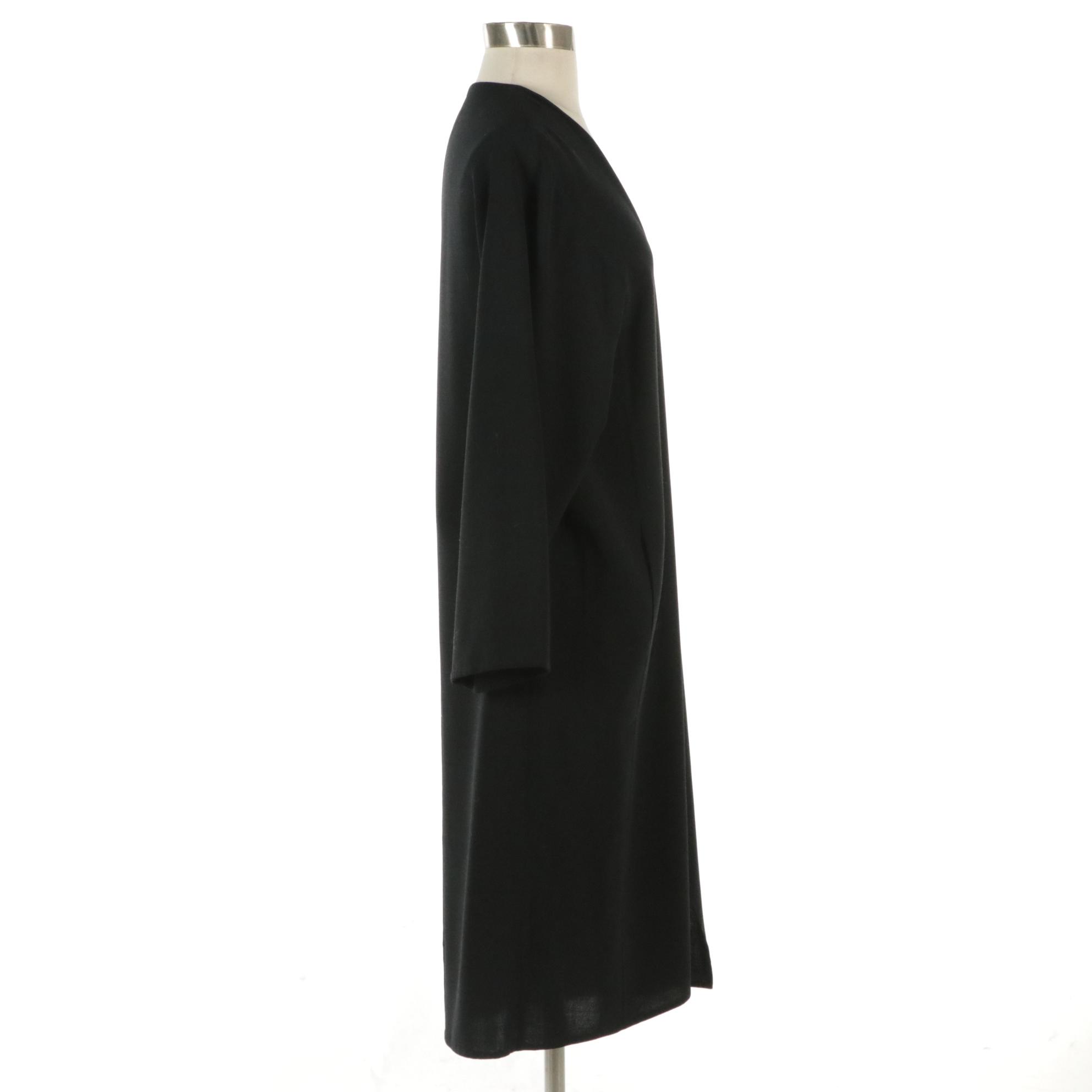 Hermès Collarless Draped Coat in Black Wool Blend