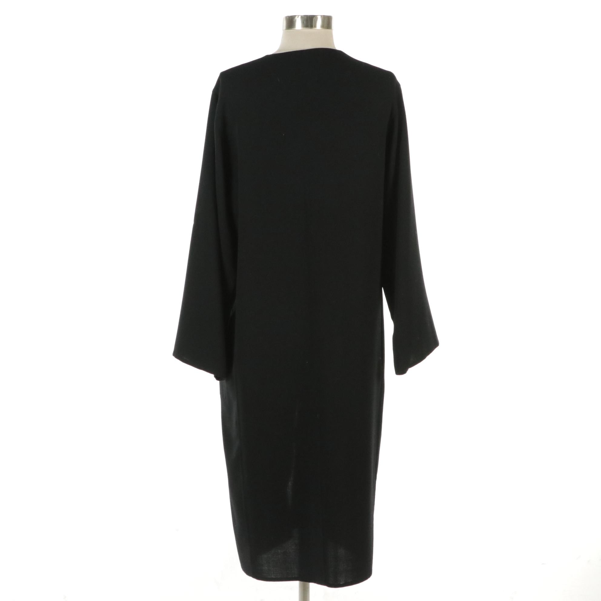 Hermès Collarless Draped Coat in Black Wool Blend
