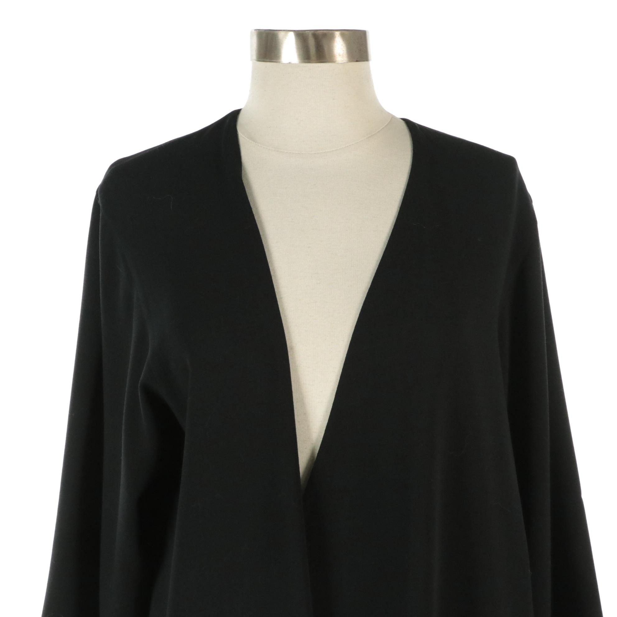 Hermès Collarless Draped Coat in Black Wool Blend