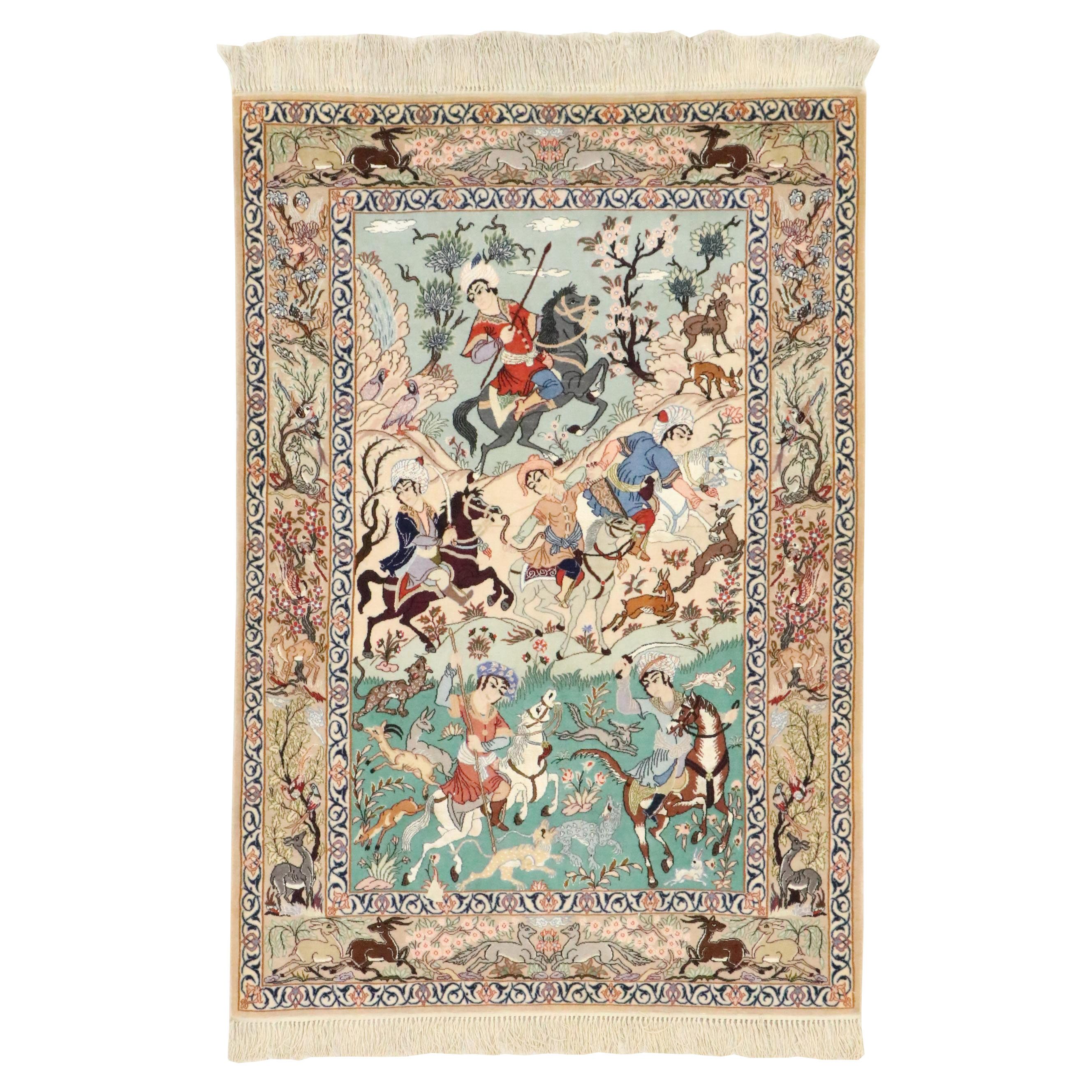 3'9 x 6' Hand-Knotted Persian Isfahan Silk Area Rug