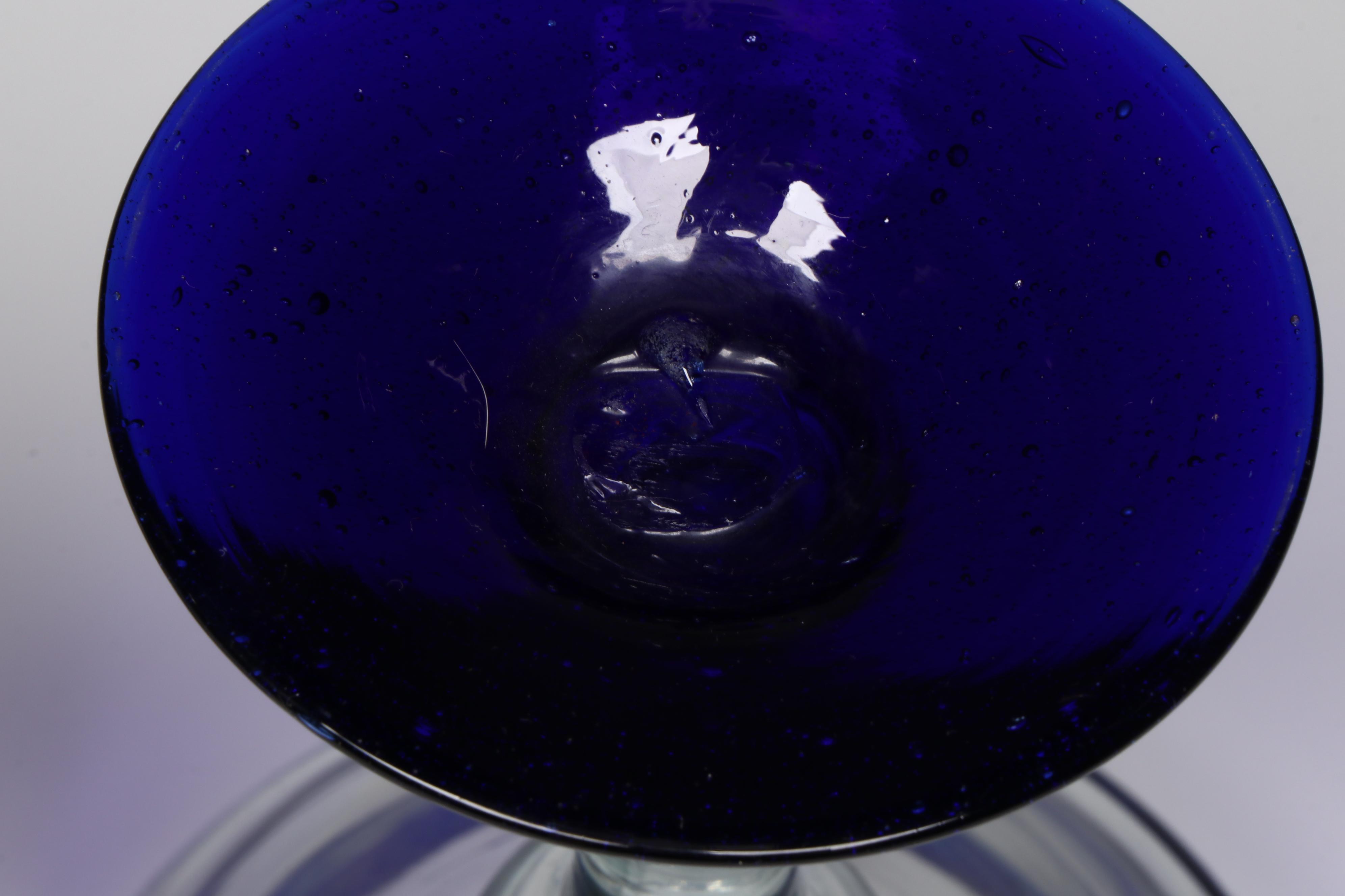 Blown Glass Cobalt Trim Margarita Glasses with Pitcher