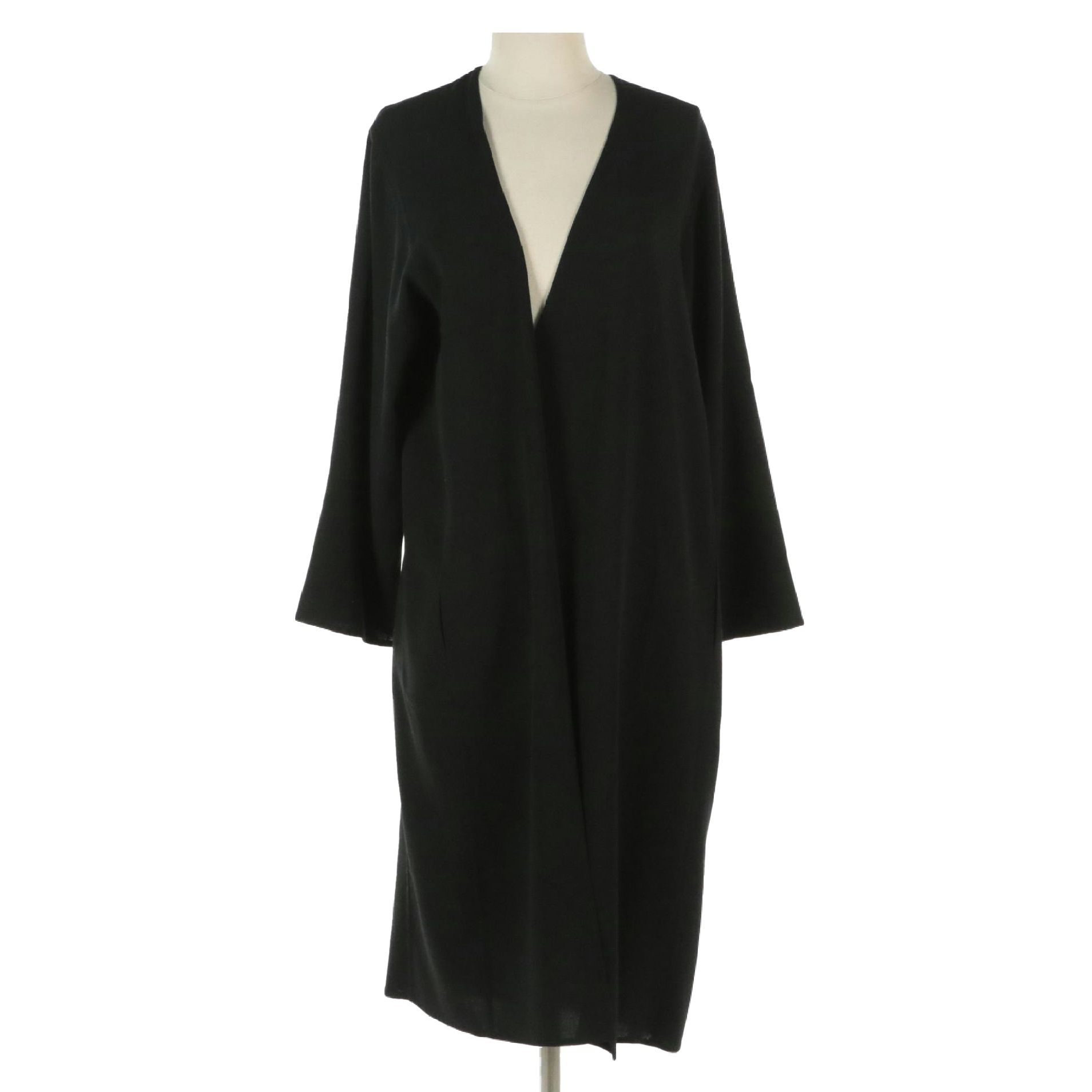 Hermès Collarless Draped Coat in Black Wool Blend