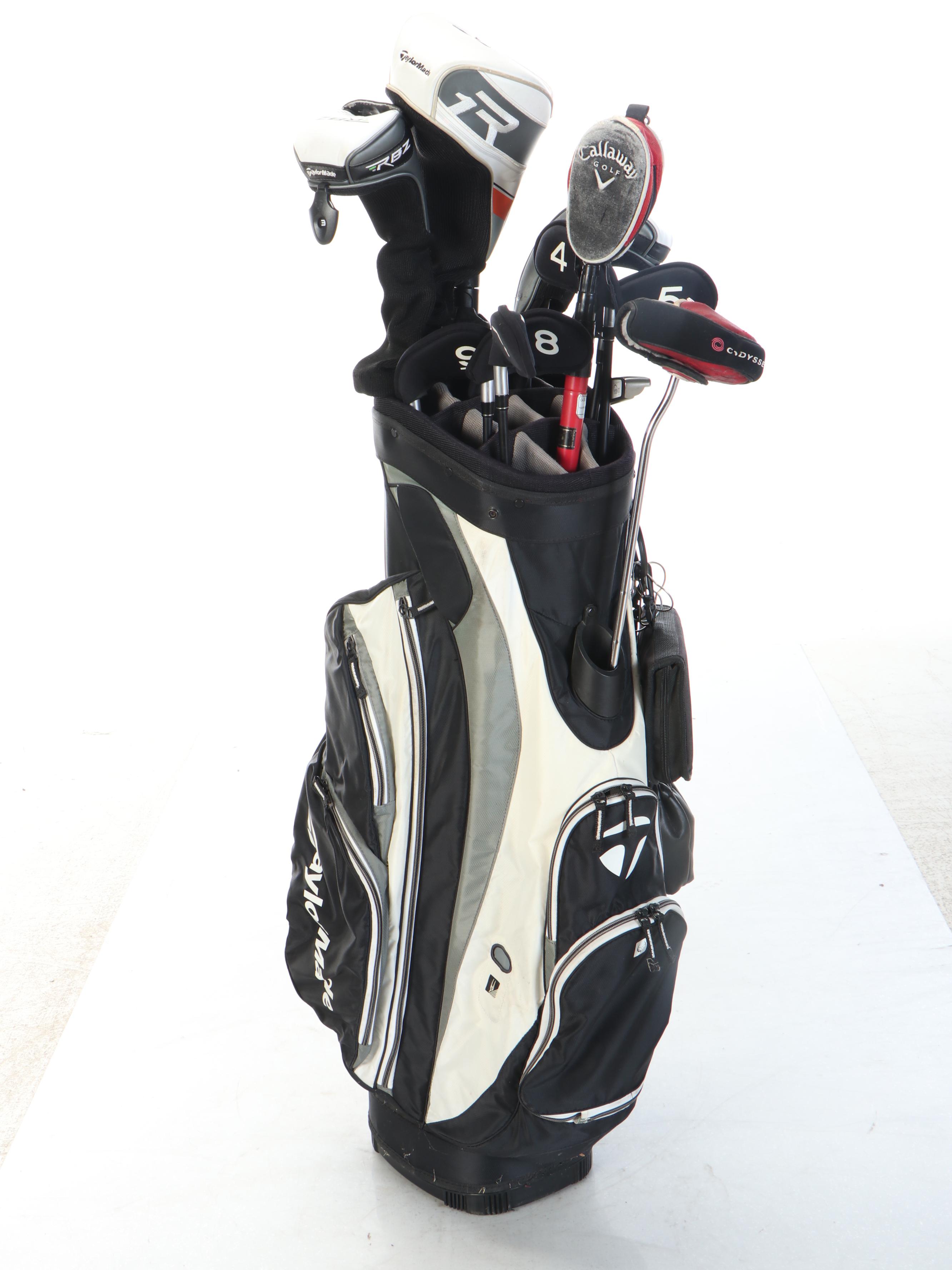 TaylorMade Golf Bag with Clubs, Callaway & Odyssey Head Covers and More