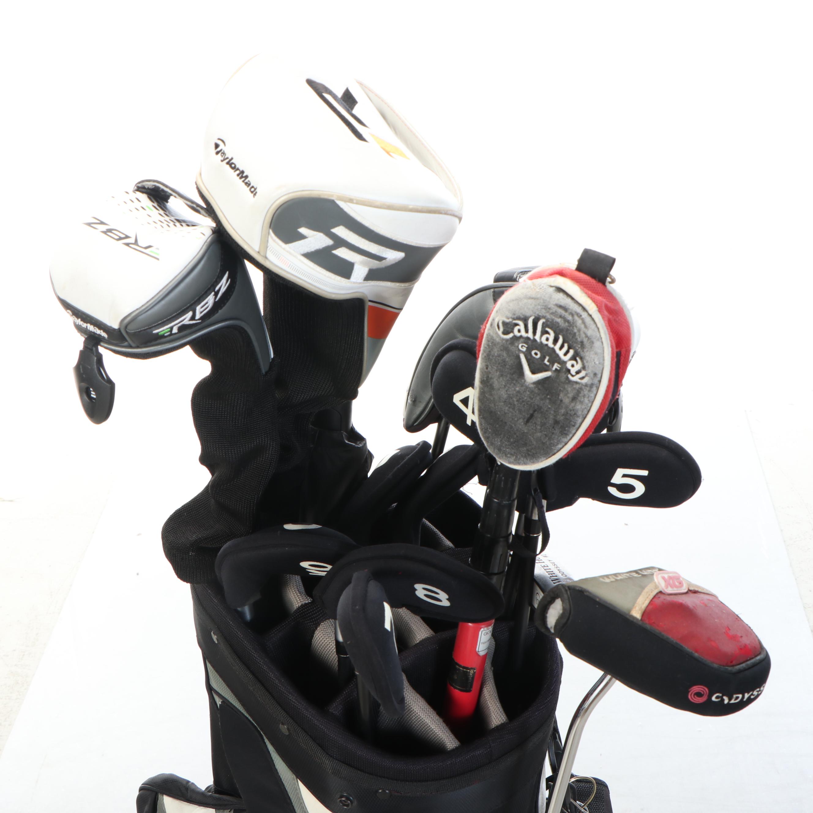 TaylorMade Golf Bag with Clubs, Callaway & Odyssey Head Covers and More