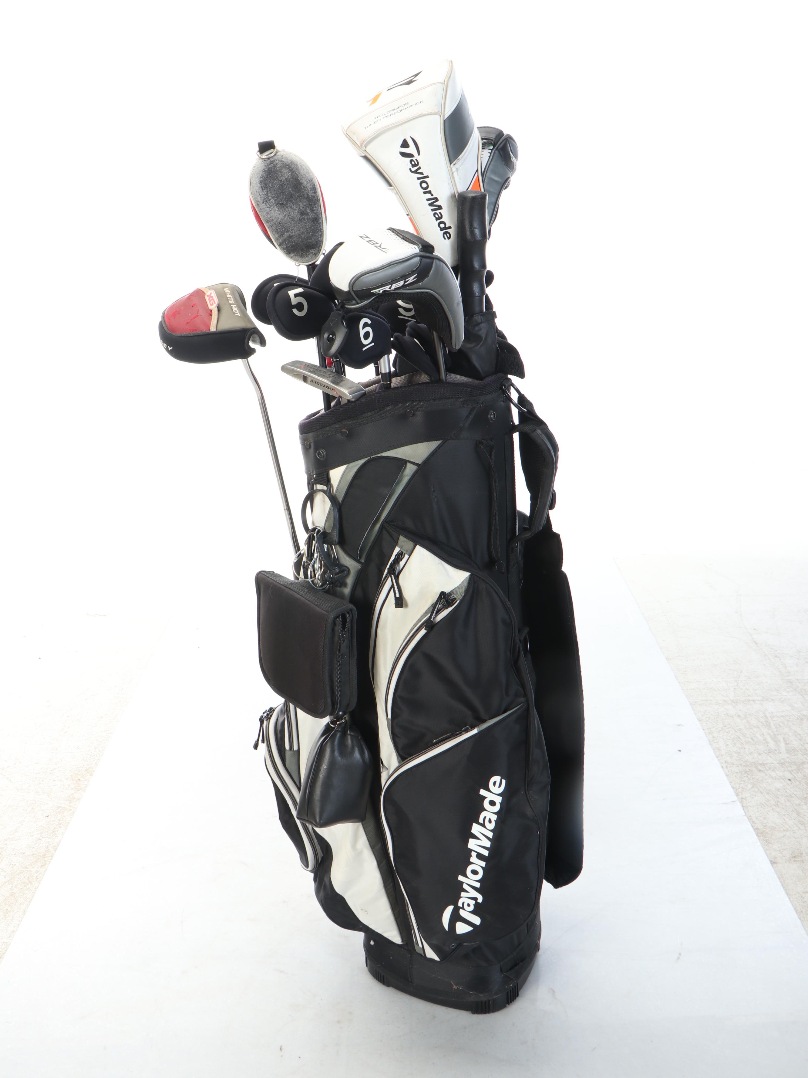 TaylorMade Golf Bag with Clubs, Callaway & Odyssey Head Covers and More