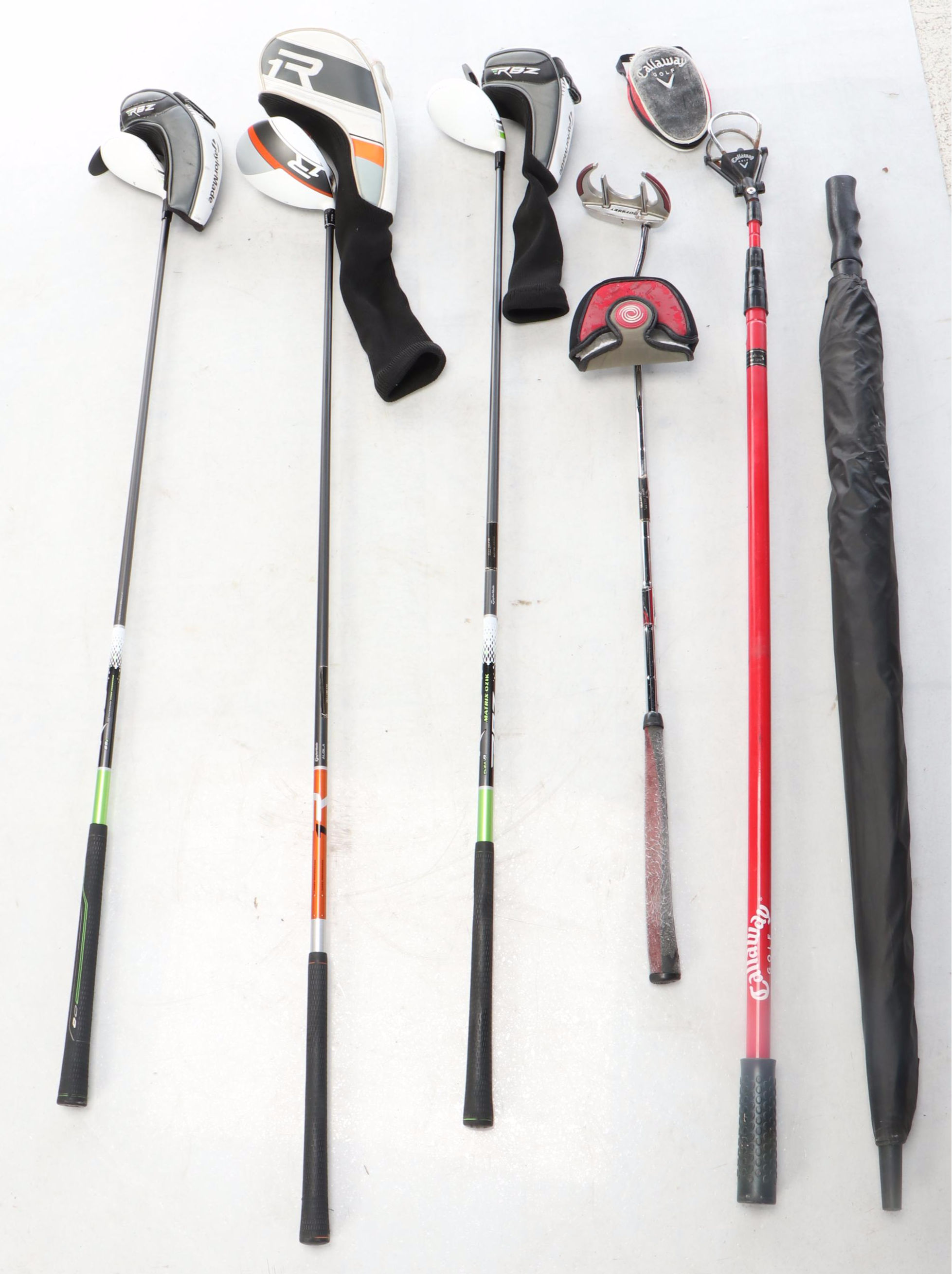 TaylorMade Golf Bag with Clubs, Callaway & Odyssey Head Covers and More