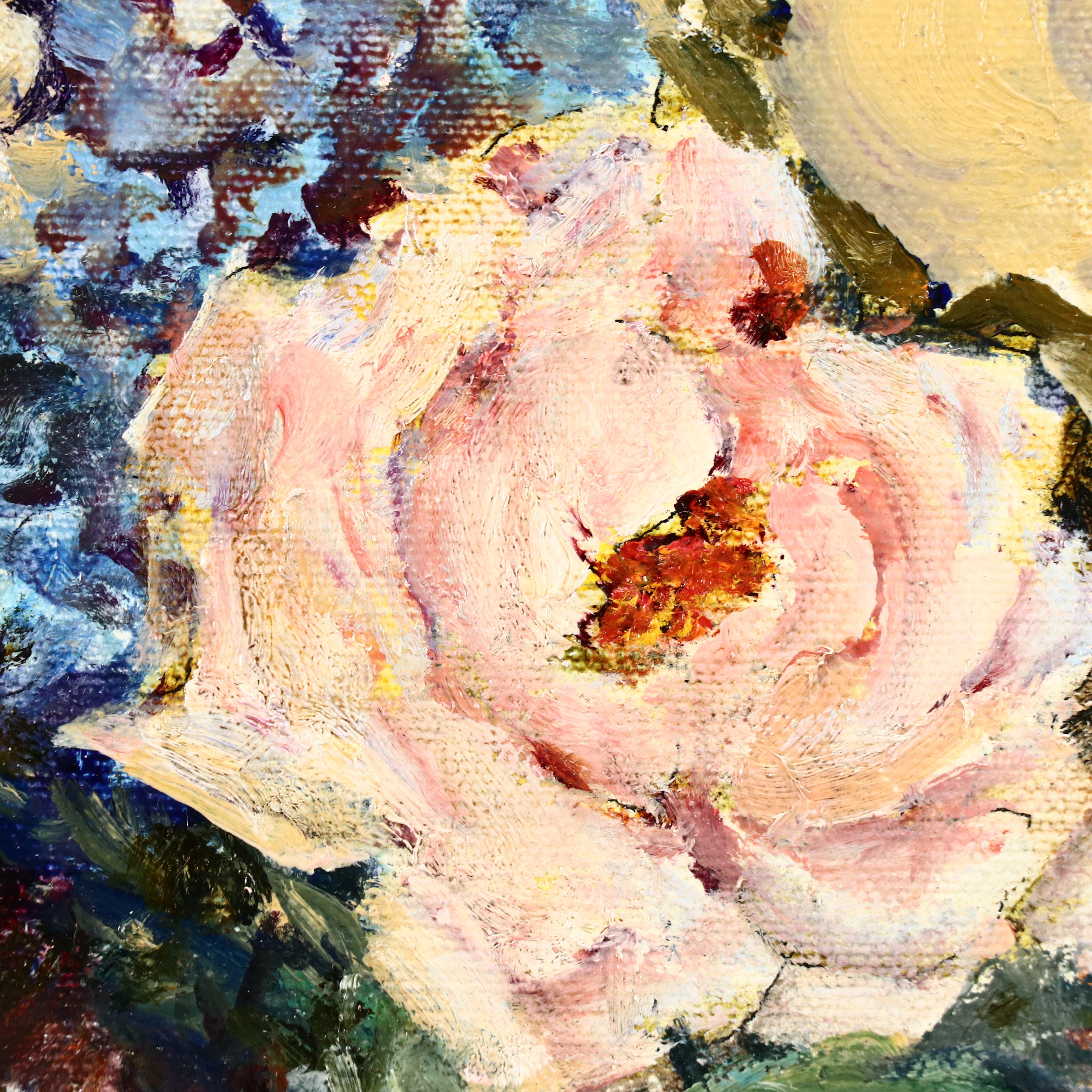 Elsa Richter Floral Still Life Oil Painting With Roses and Nasturtium