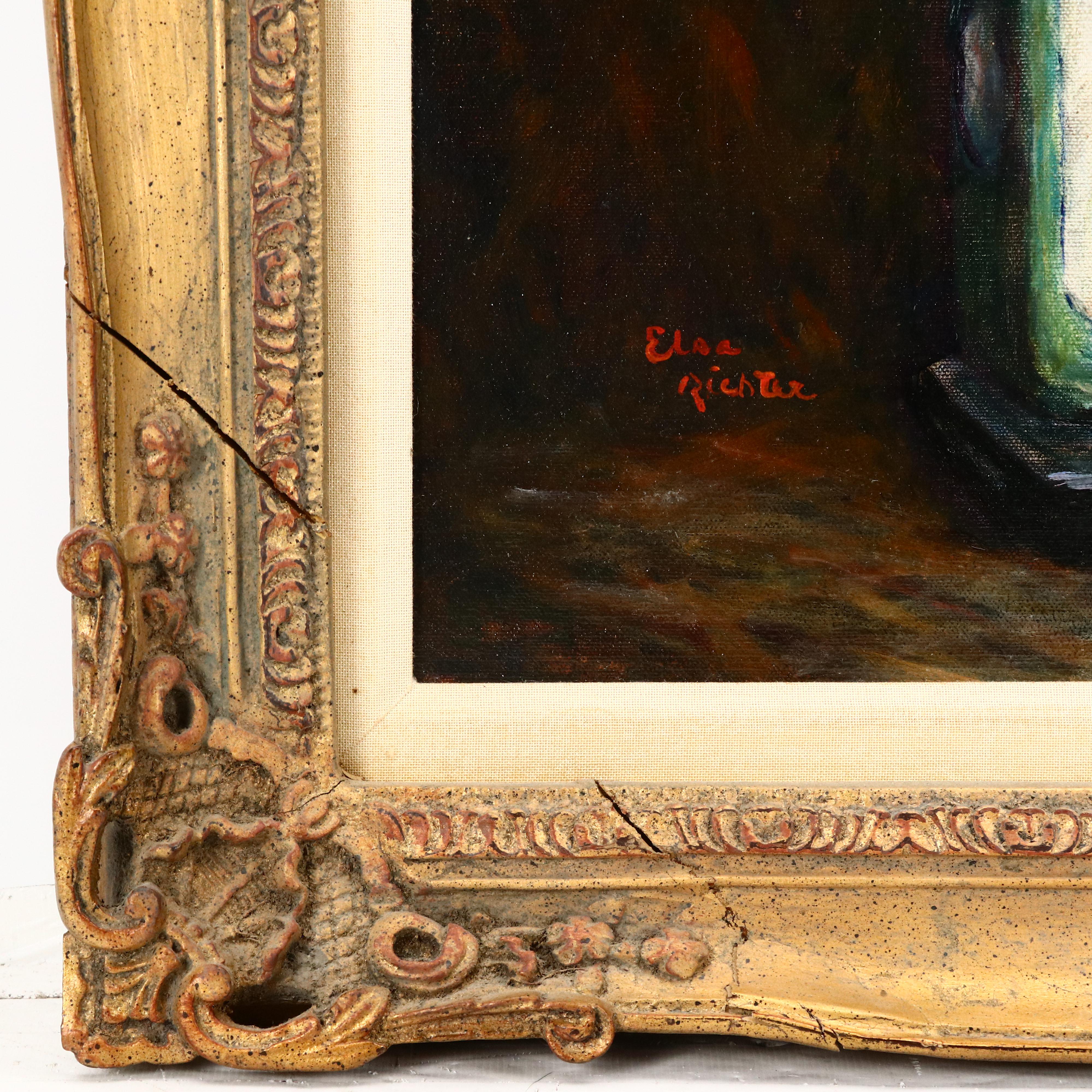 Elsa Richter Floral Still Life Oil Painting With Roses and Nasturtium