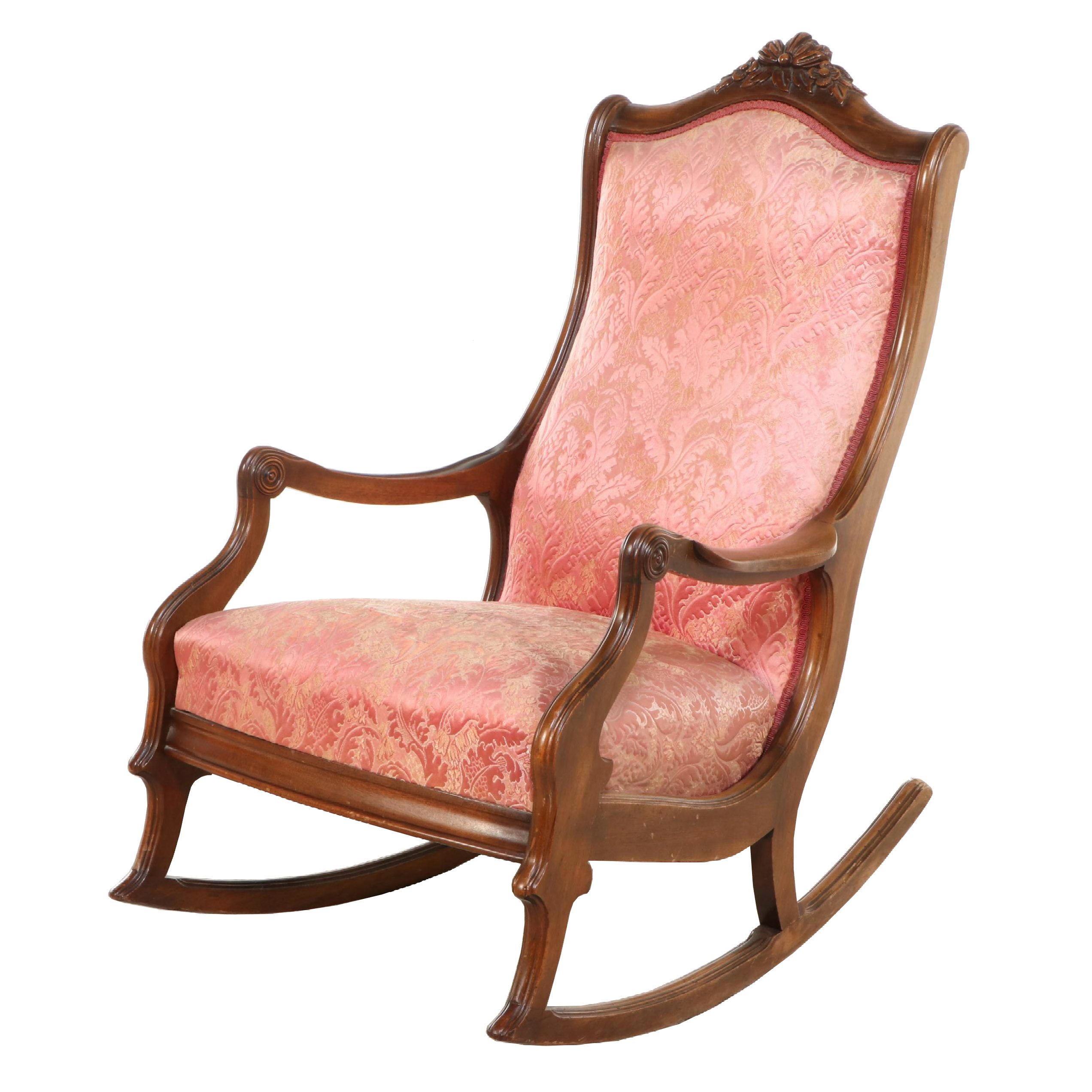 Late Victorian Upholstered Walnut Rocking Chair, Early 20th Century