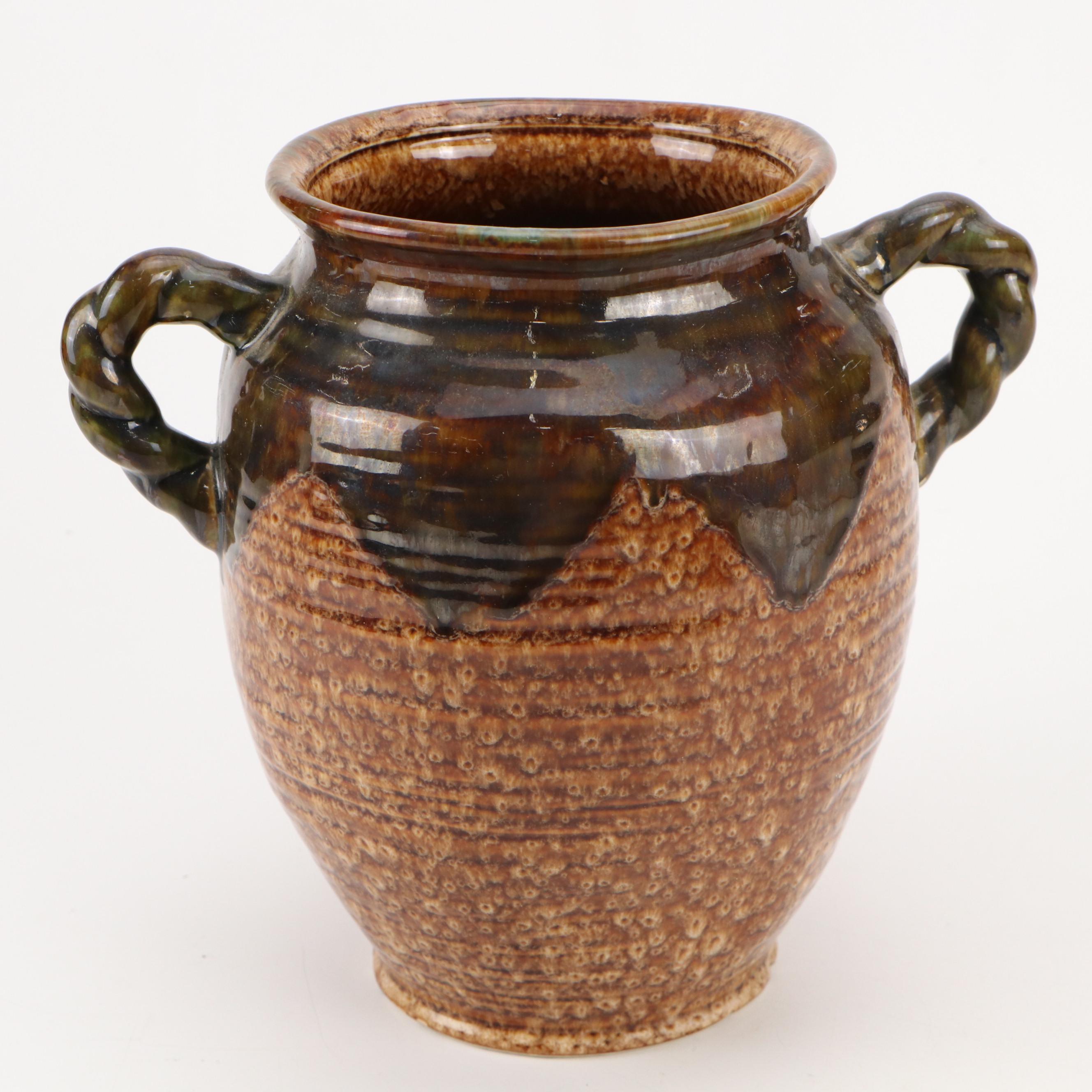 Stoneware Jar with Yugoslav Carved Wood Urn, Pressed Tin Tile and More