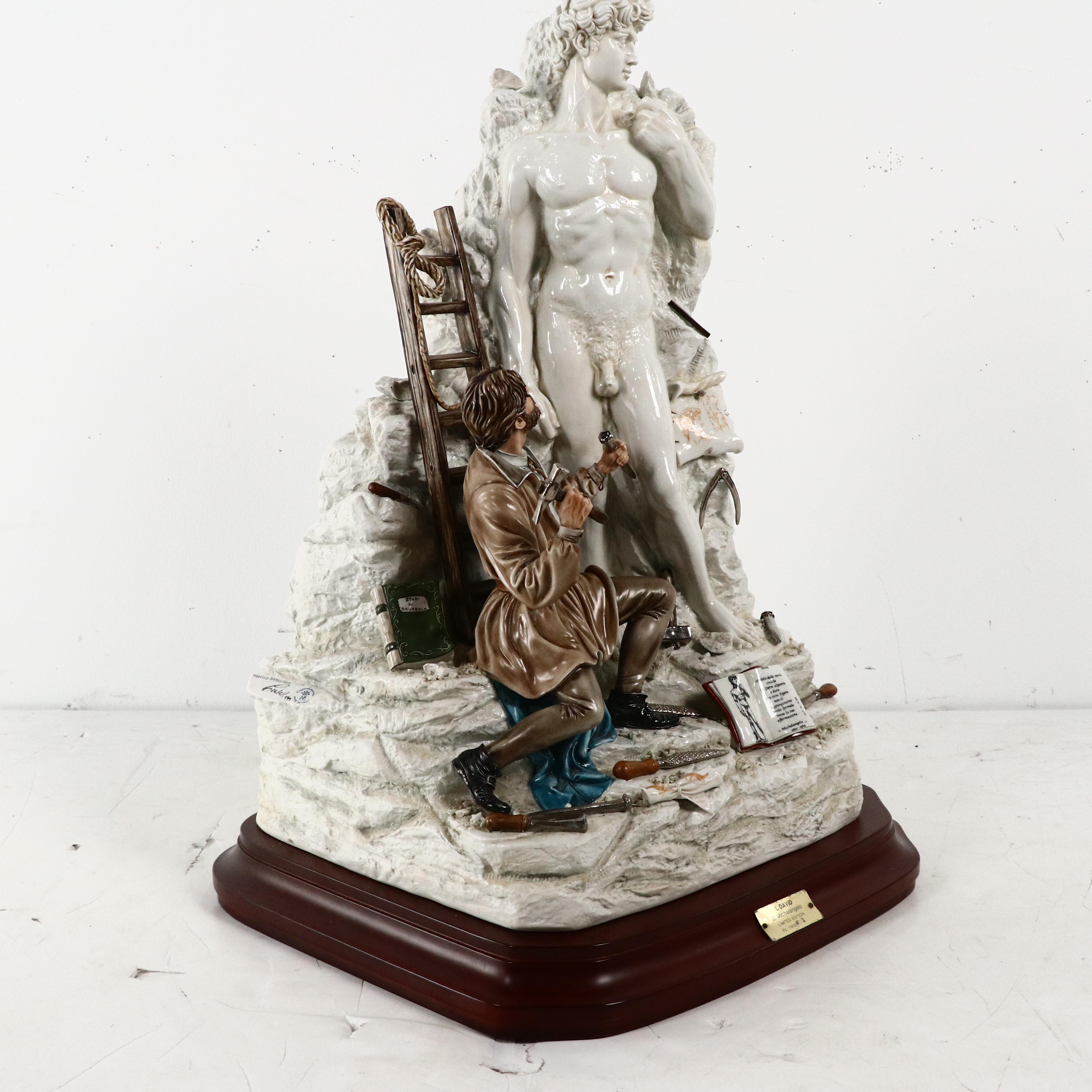 Cortese Capodimonte Porcelain Sculpture of Michelangelo Sculpting David
