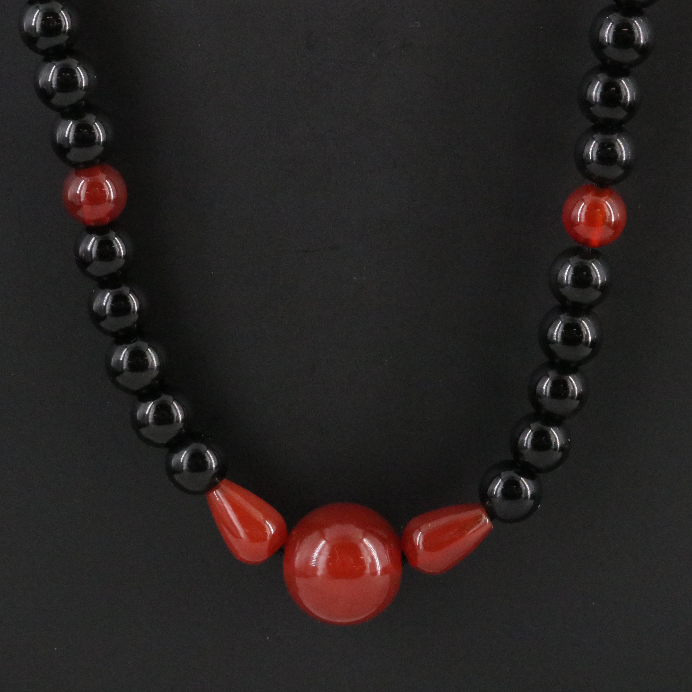 Carnelian and Black Onyx Necklace  with 14K Clasp
