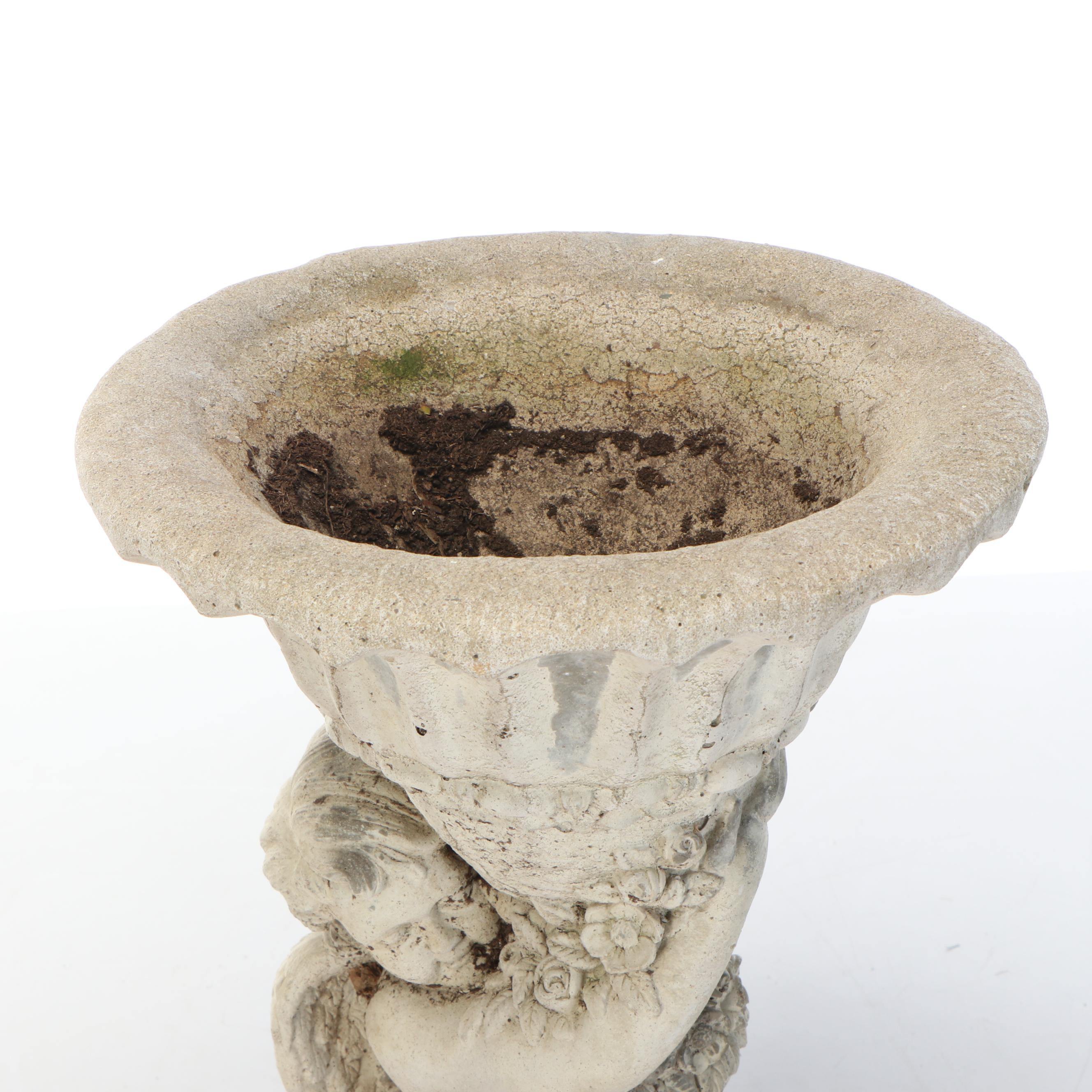 Victorian Style Cast Concrete Cherub Base Planter