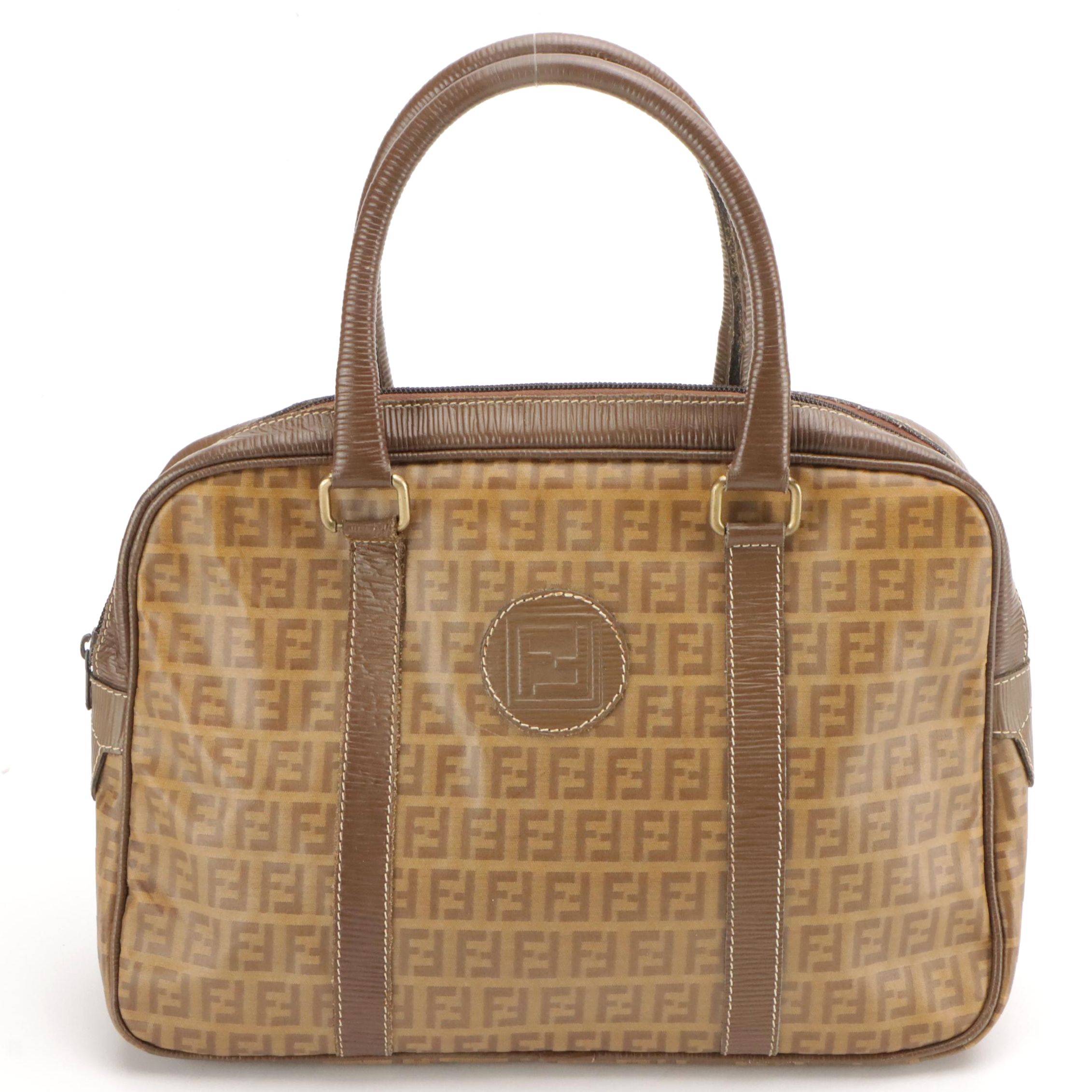 Fendi Boston Bag in Zucchino Coated Canvas and Leather Trim