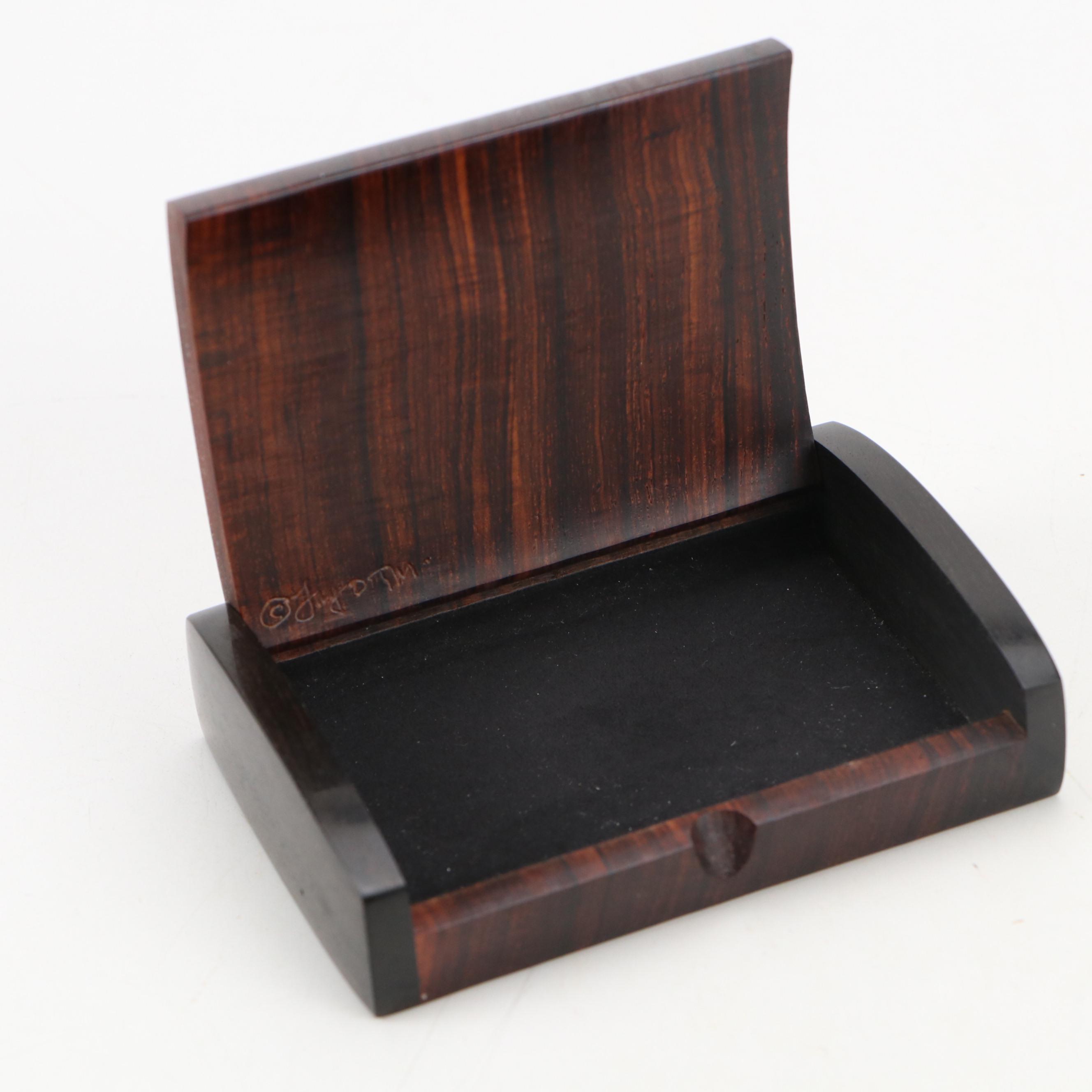 Artist Signed Carved Cocobolo and Ebony Box