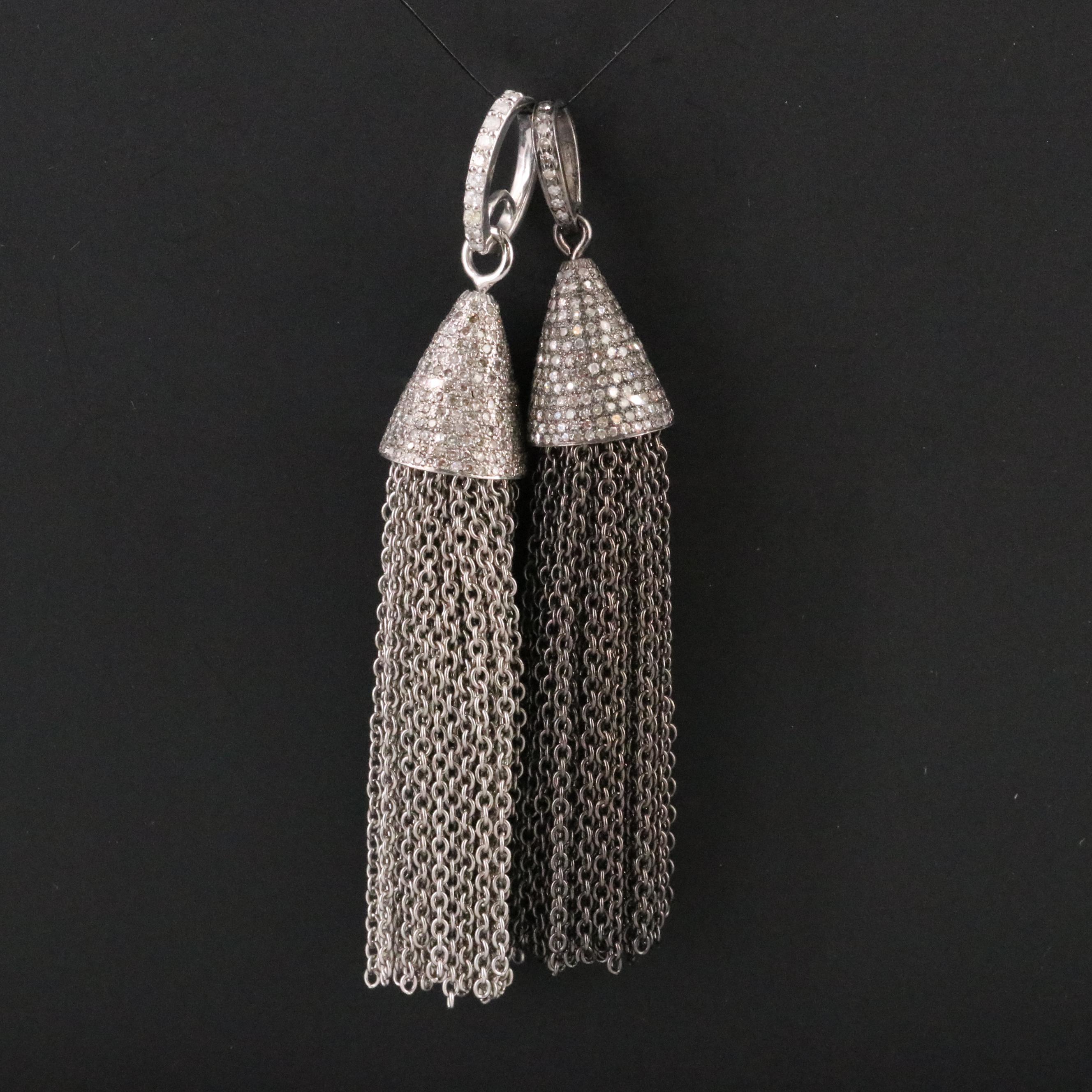 Sterling Pavé Diamond Tassel Pendants