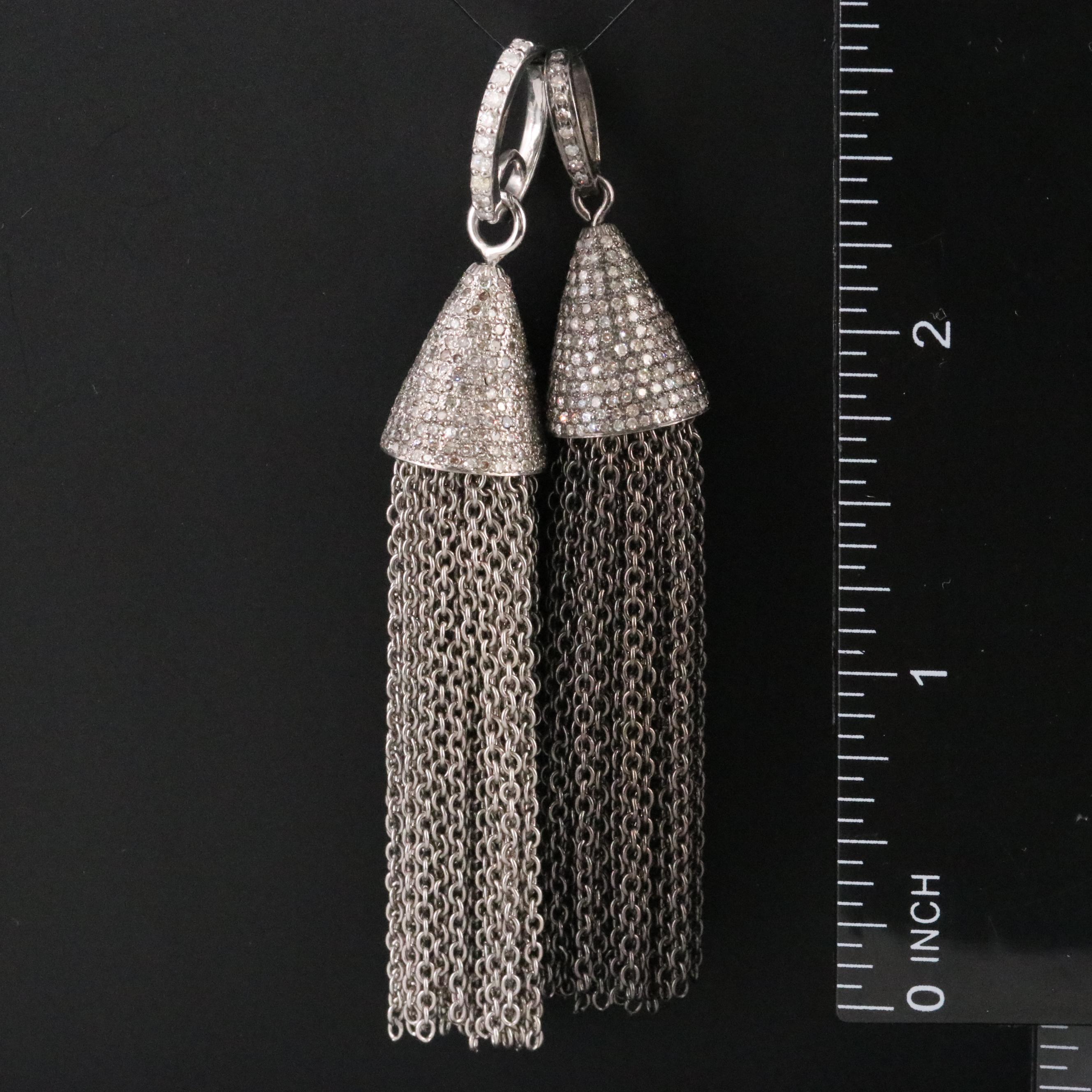Sterling Pavé Diamond Tassel Pendants