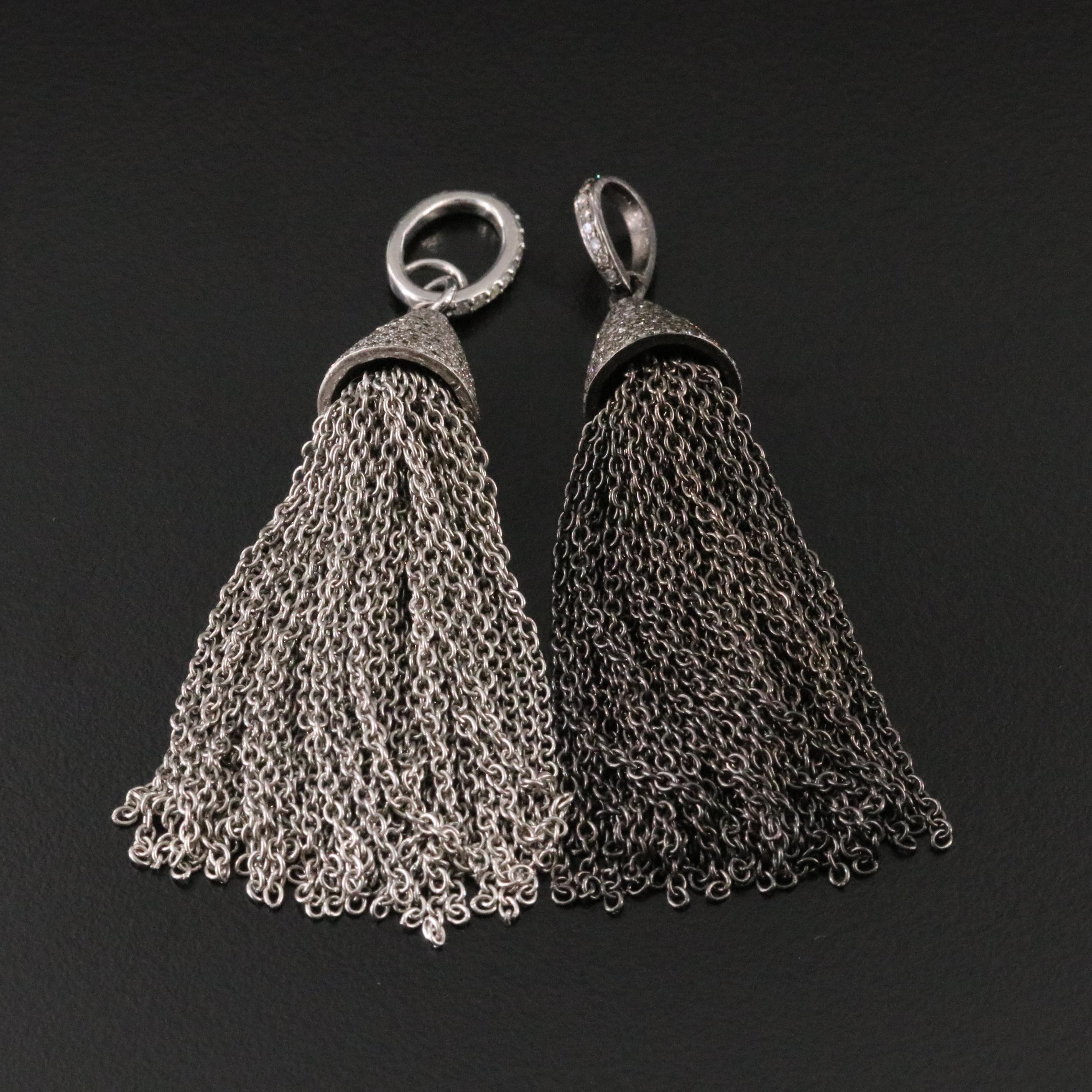 Sterling Pavé Diamond Tassel Pendants