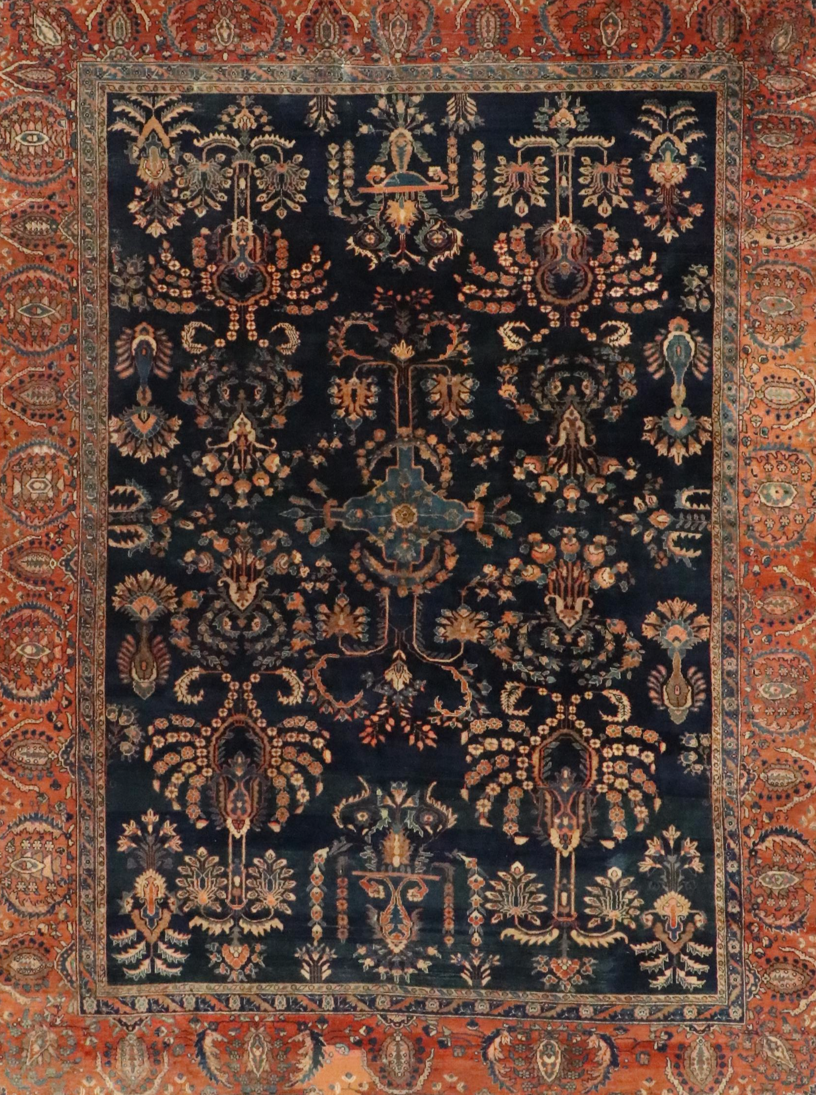 8'7 x 11'5 Hand-Knotted Persian Sarouk Area Rug, Antique