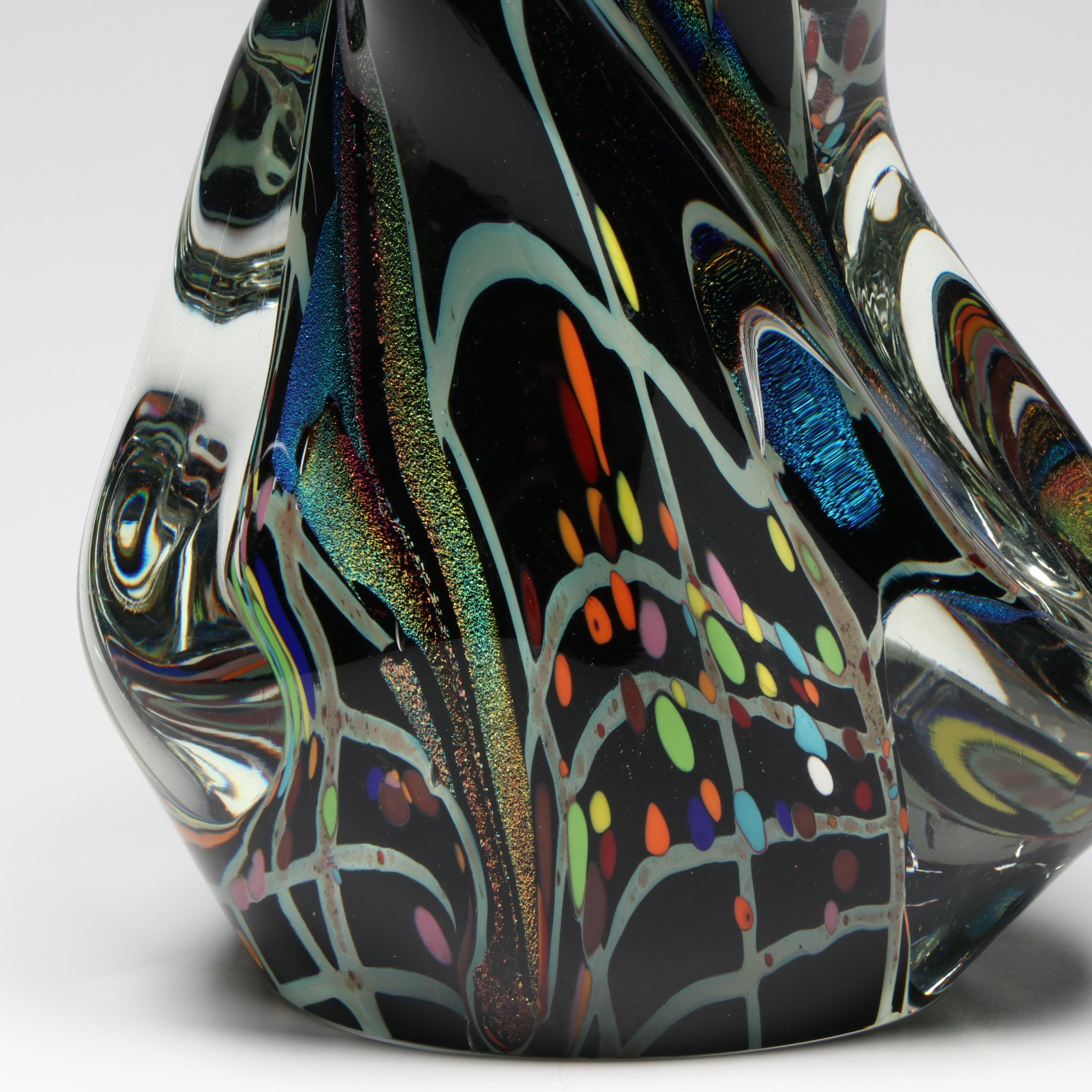 Rollin Karg Dichroic and Multicolor Mottled Studio Art Glass Sculpture, 2011