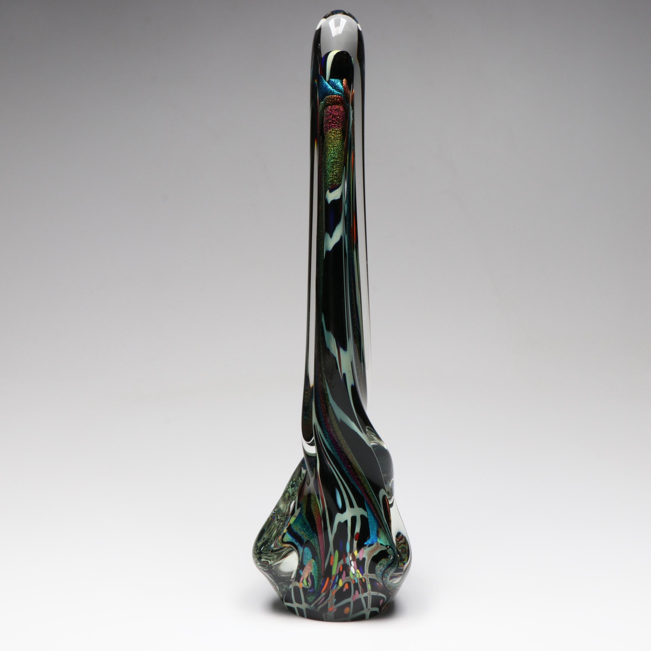 Rollin Karg Dichroic and Multicolor Mottled Studio Art Glass Sculpture, 2011