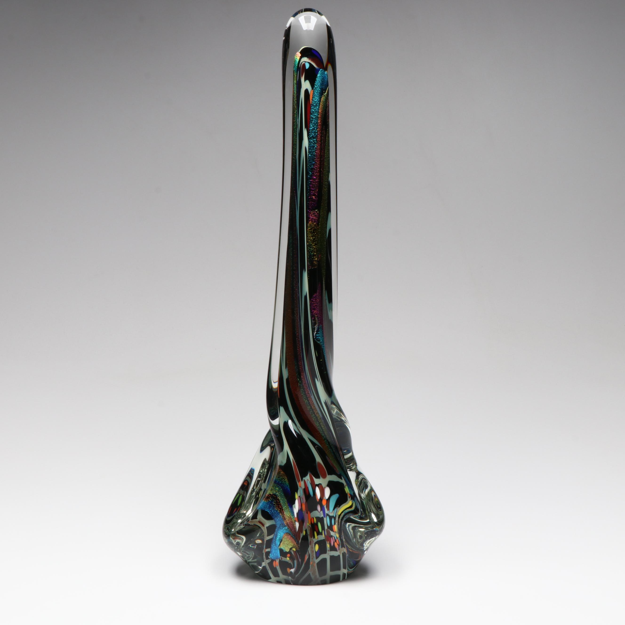 Rollin Karg Dichroic and Multicolor Mottled Studio Art Glass Sculpture, 2011