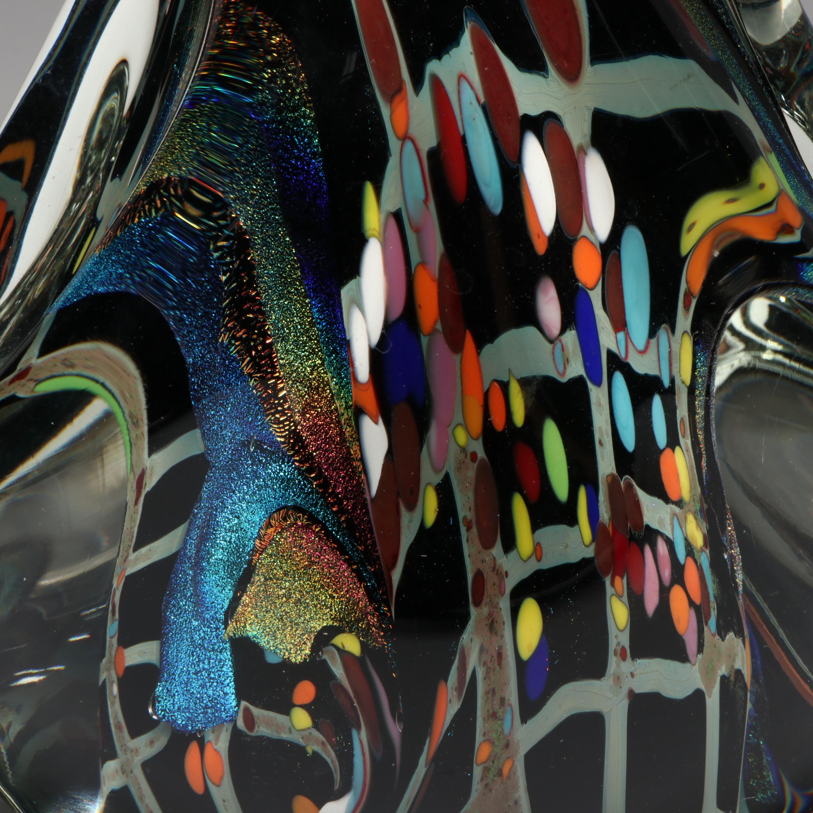 Rollin Karg Dichroic and Multicolor Mottled Studio Art Glass Sculpture, 2011