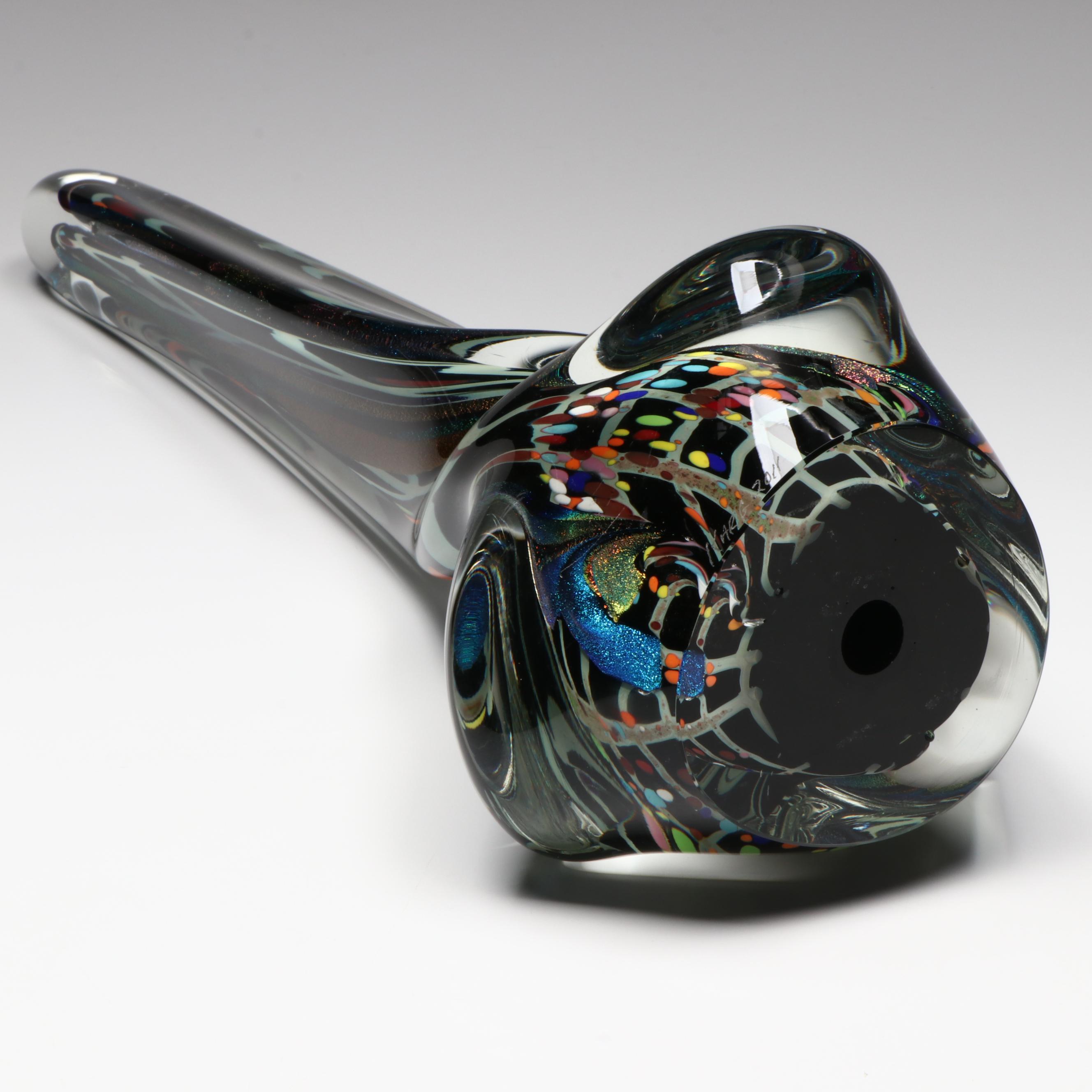 Rollin Karg Dichroic and Multicolor Mottled Studio Art Glass Sculpture, 2011