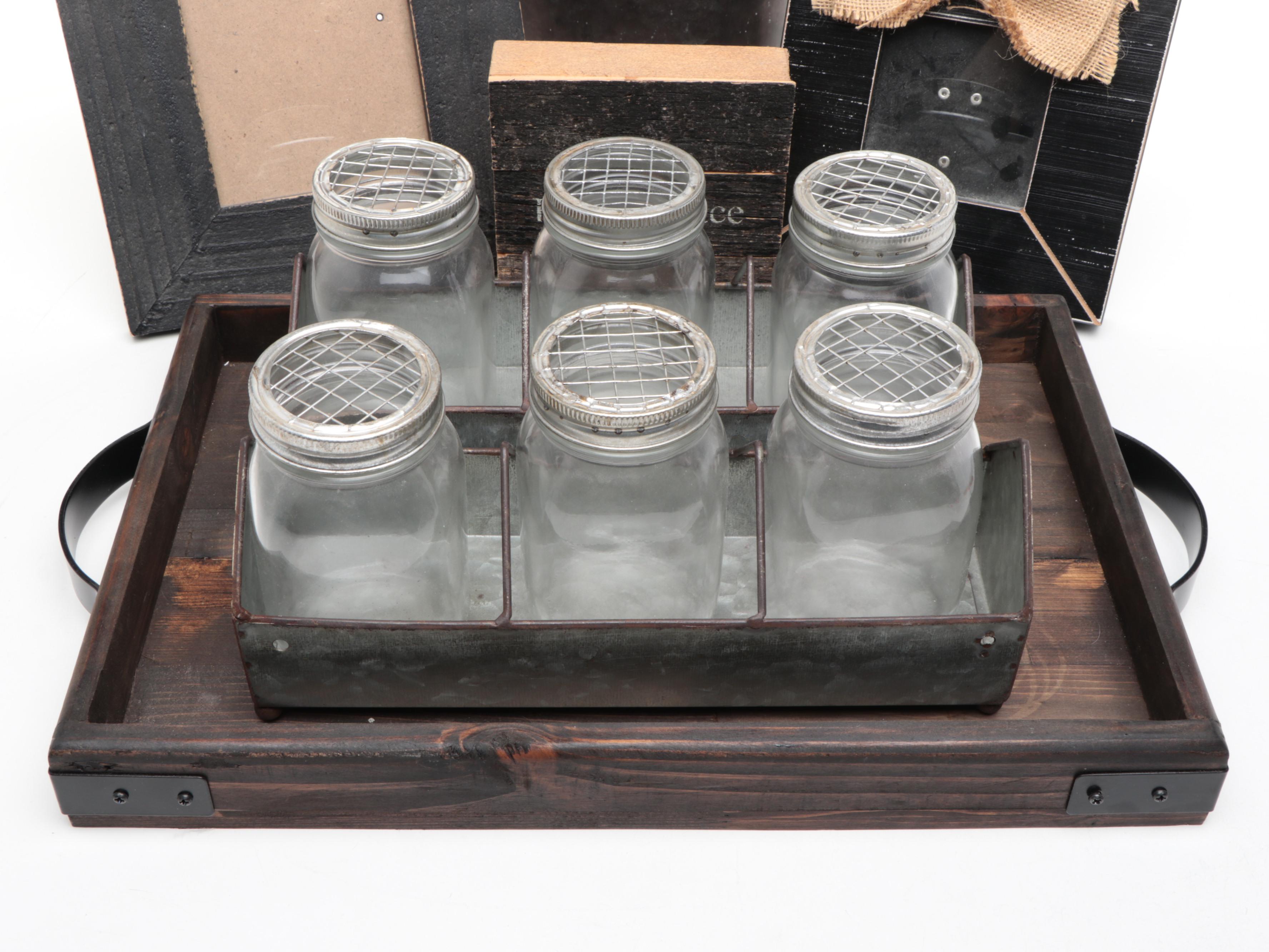 Wooden Handled Tray, Hobby Lobby Burlap Bow Picture Frames, and Other Décor