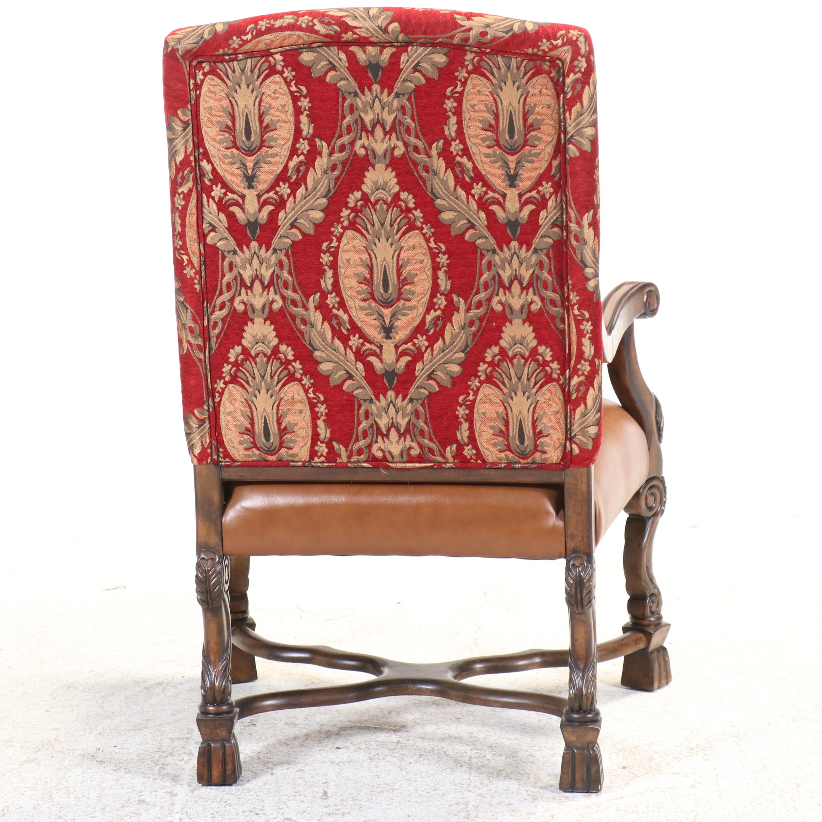 Pair of Renaissance Style Upholstered Armchairs with Accent Pillows