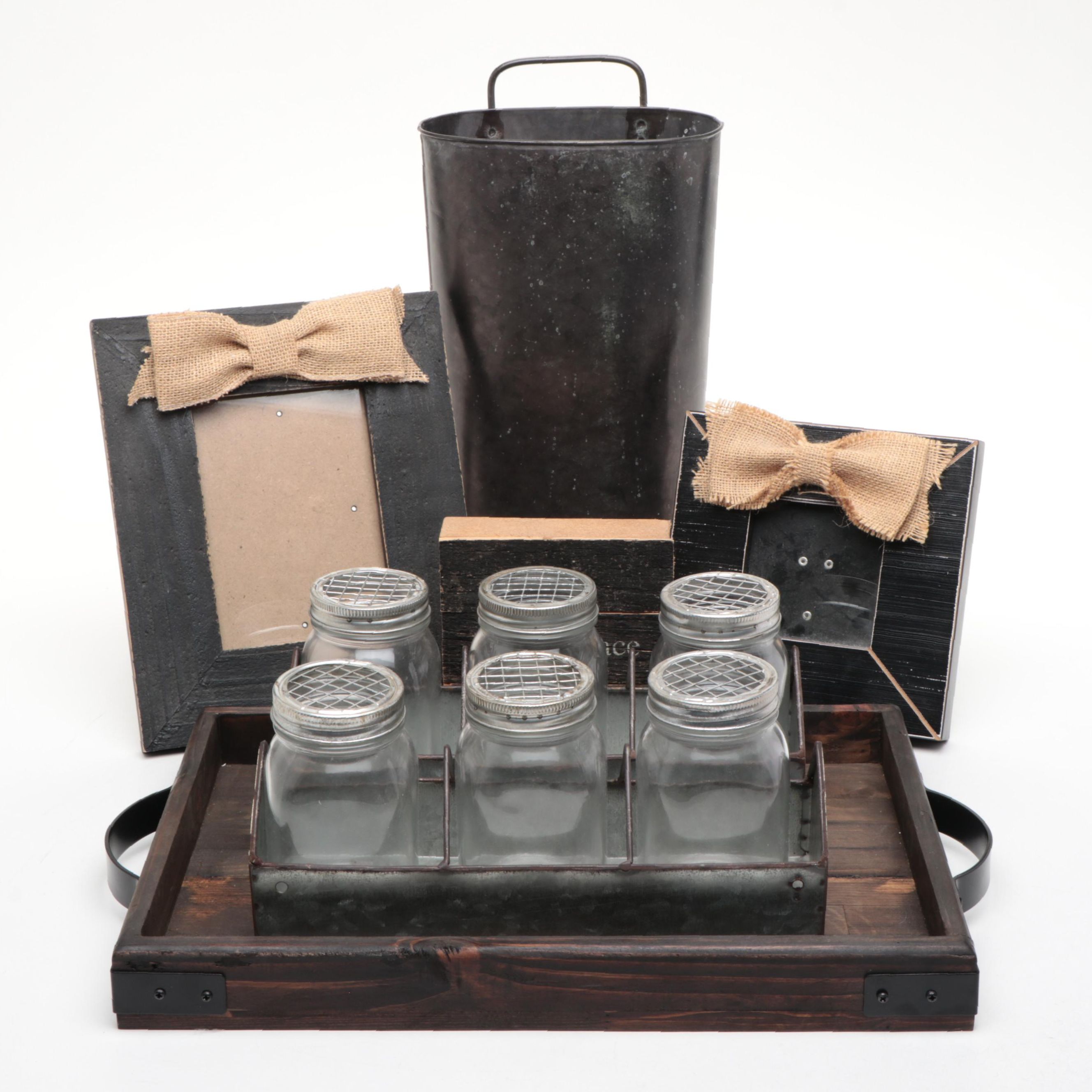 Wooden Handled Tray, Hobby Lobby Burlap Bow Picture Frames, and Other Décor