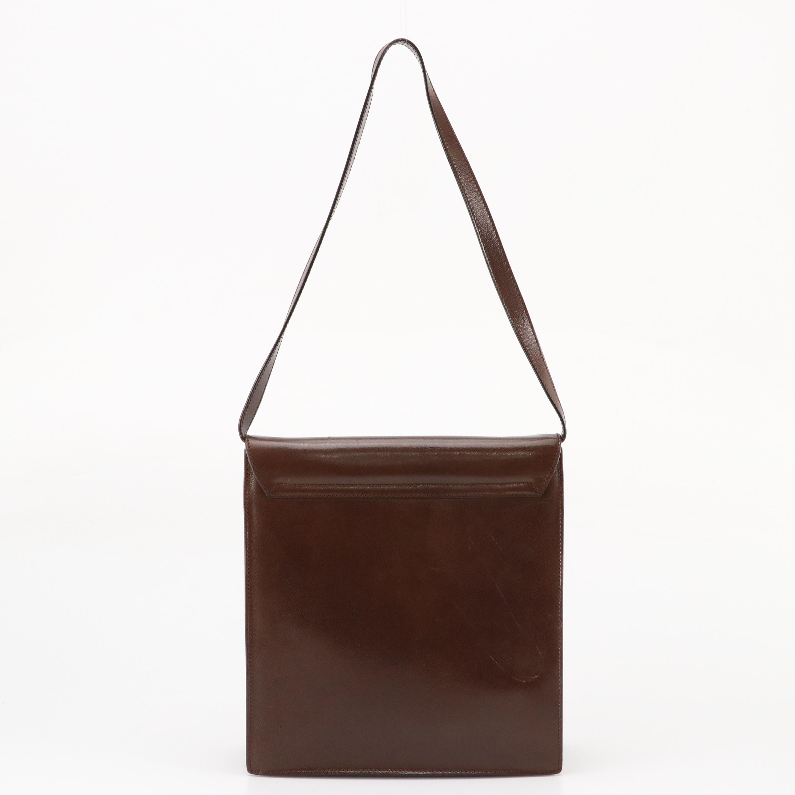 Gucci Full Flap G Closure Shoulder Bag in Dark Brown Leather