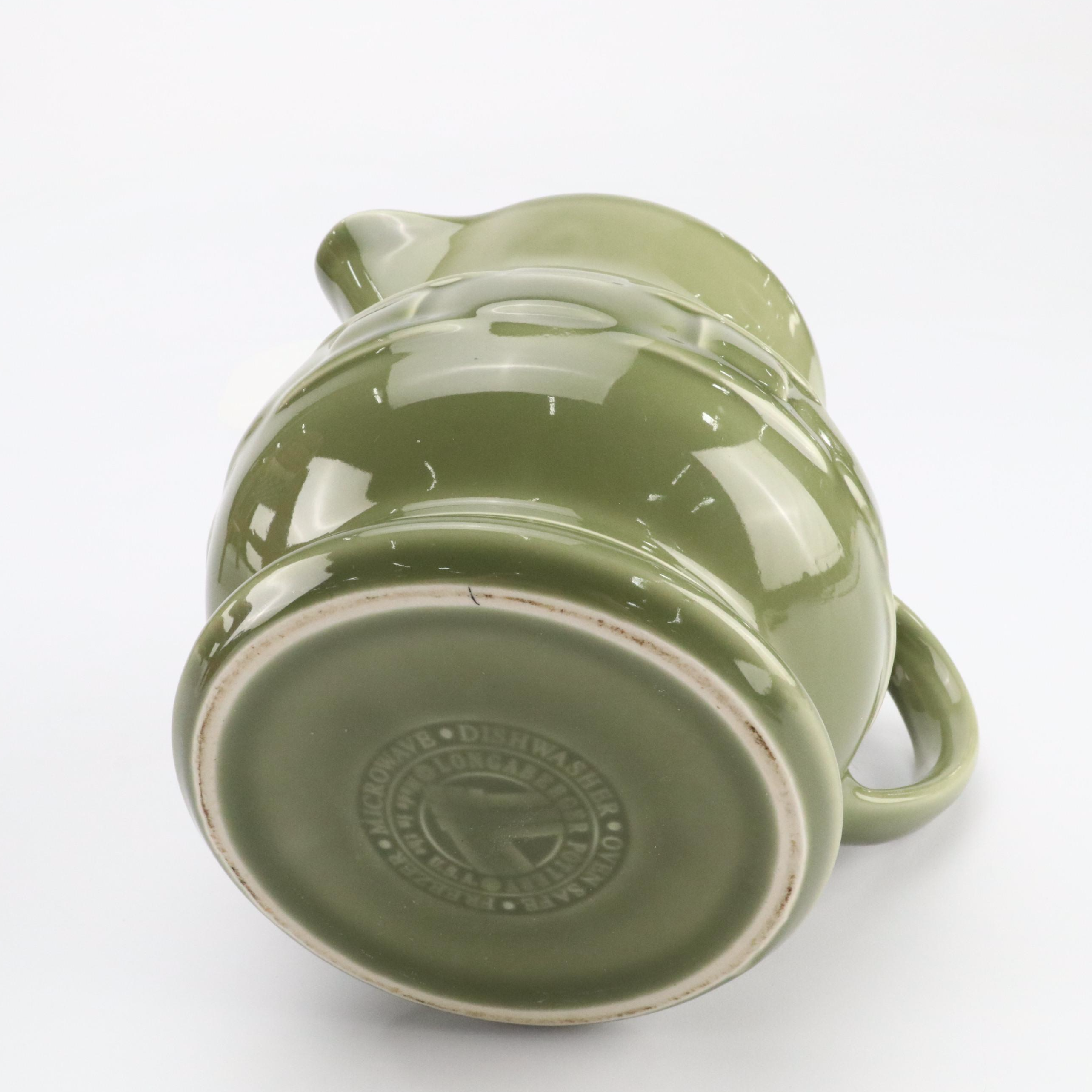 Longaberger Ceramic Pitcher and Woven Baskets with Singer Box and Footstool