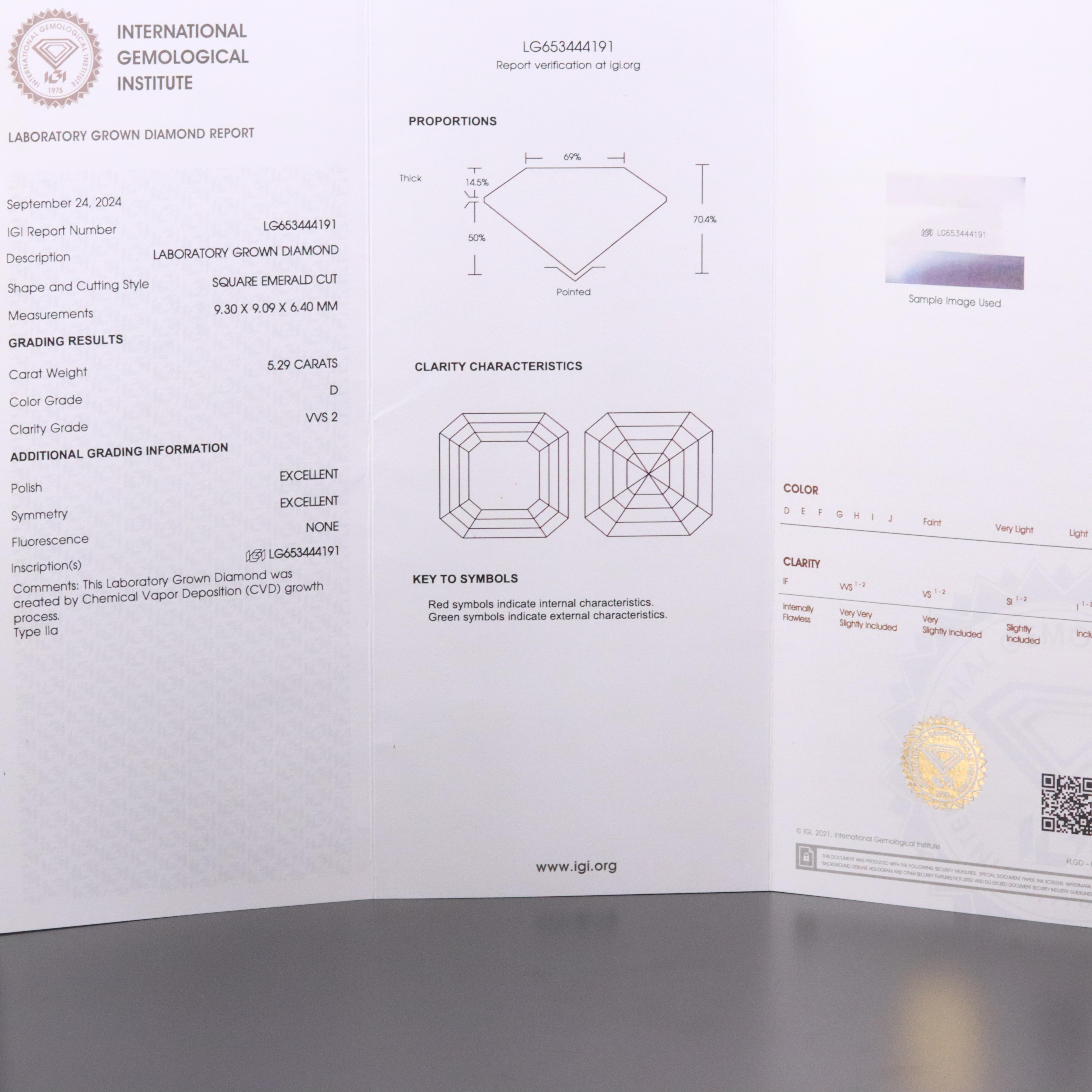Platinum 5.29 CT Lab Grown Diamond Solitaire Ring with IGI Report