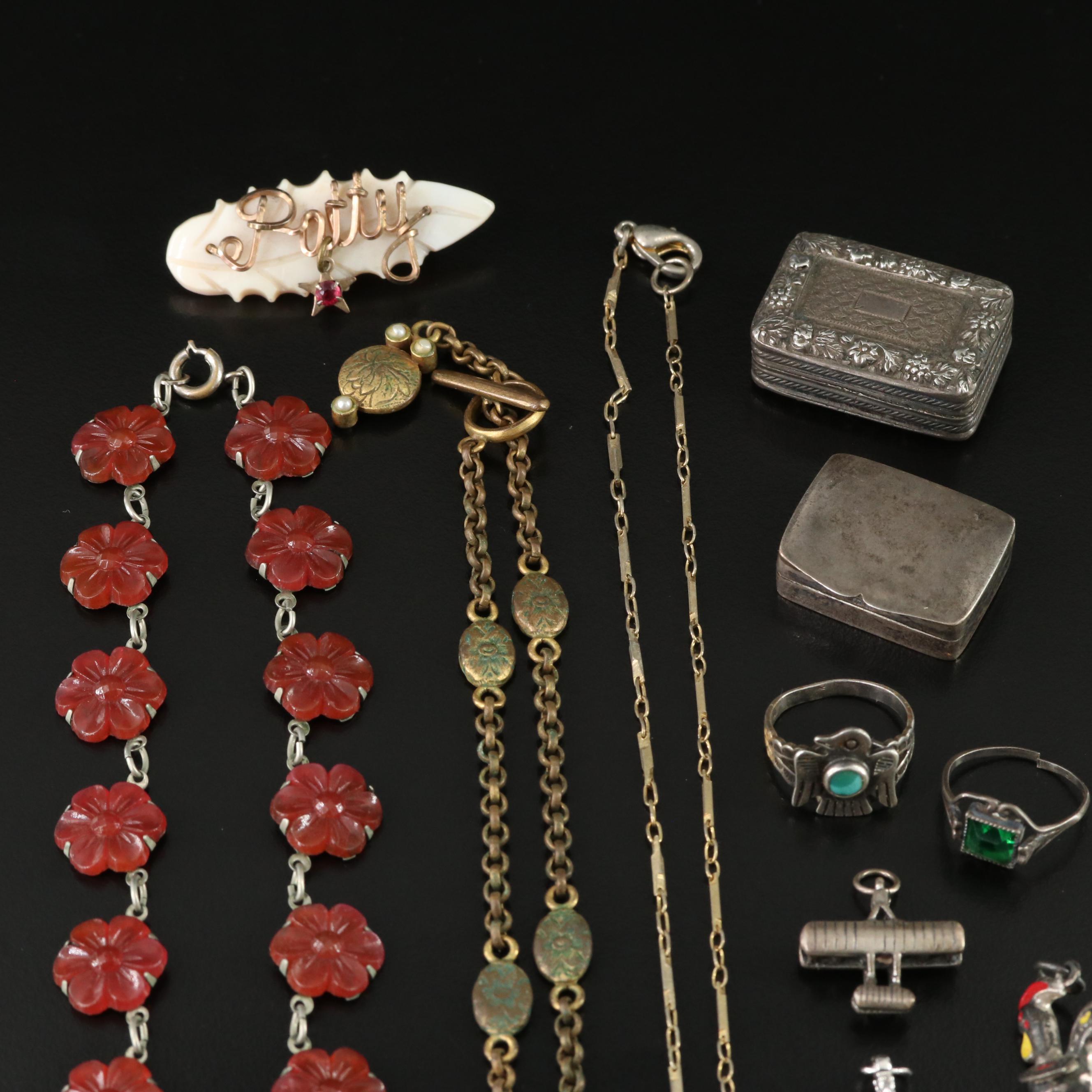 Antique and Vintage Jewelry Collection Including Sterling and Mother-of-Pearl