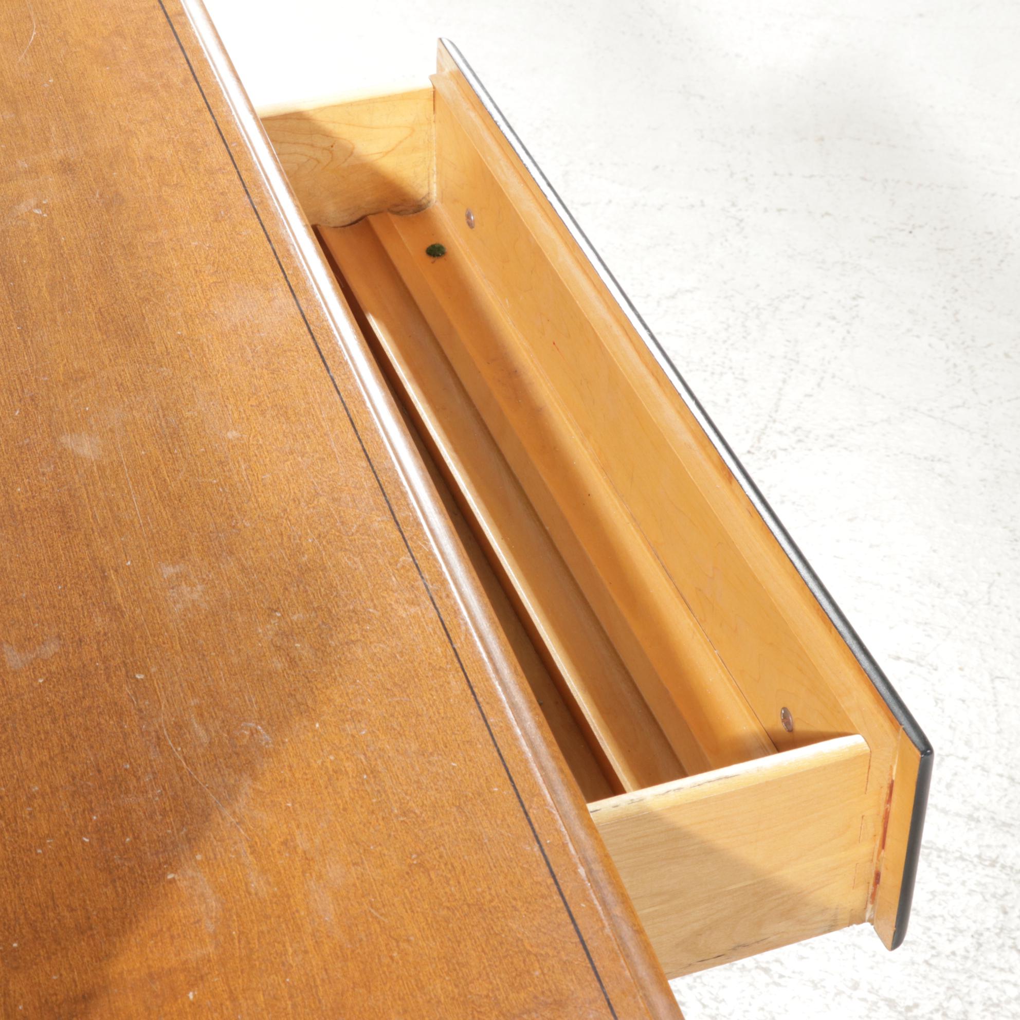 Ethan Allen Stencil Decorated Ebonized Wood Writing Desk and Rush Seat Stool