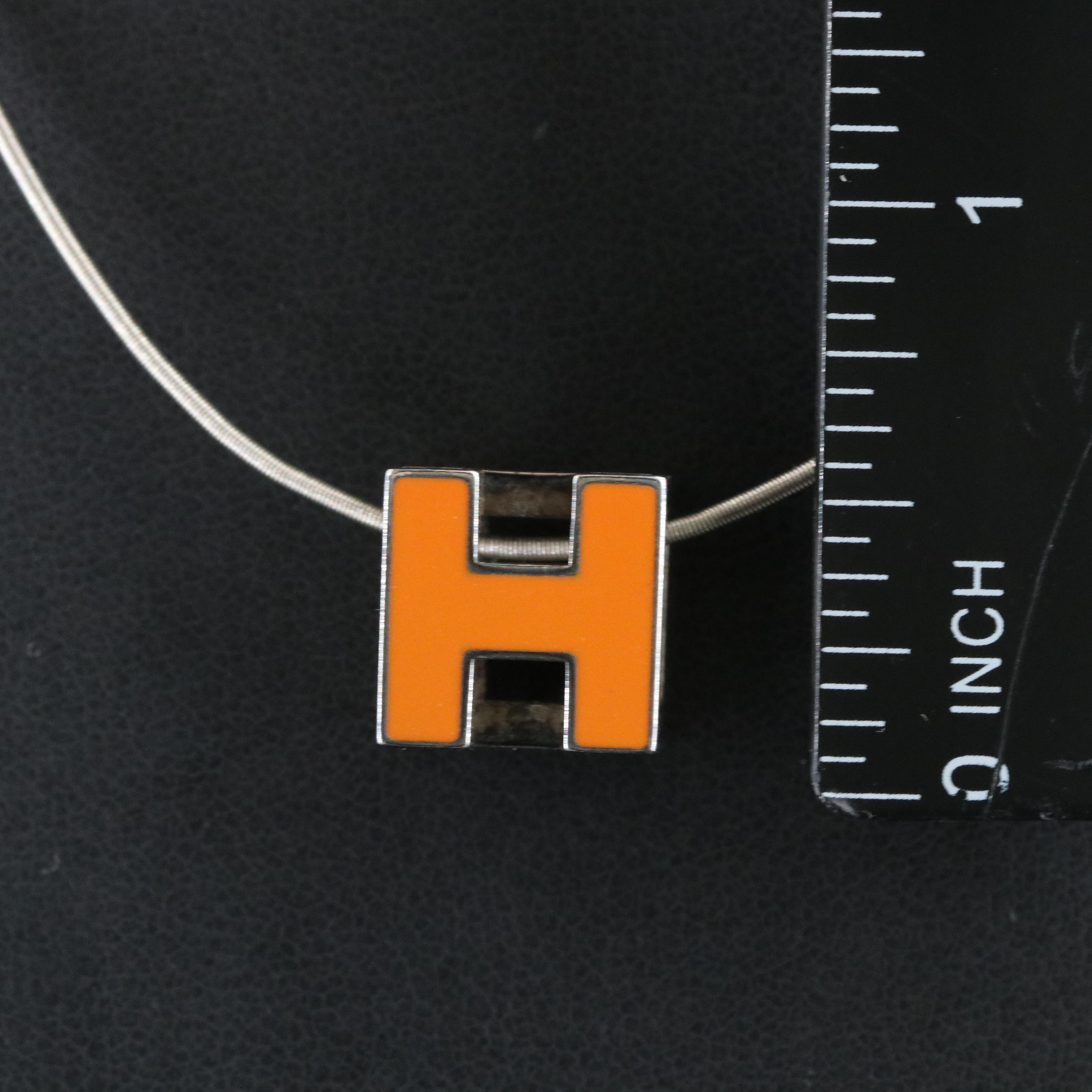 Hermès Cube d'H Necklace in Orange Enamel