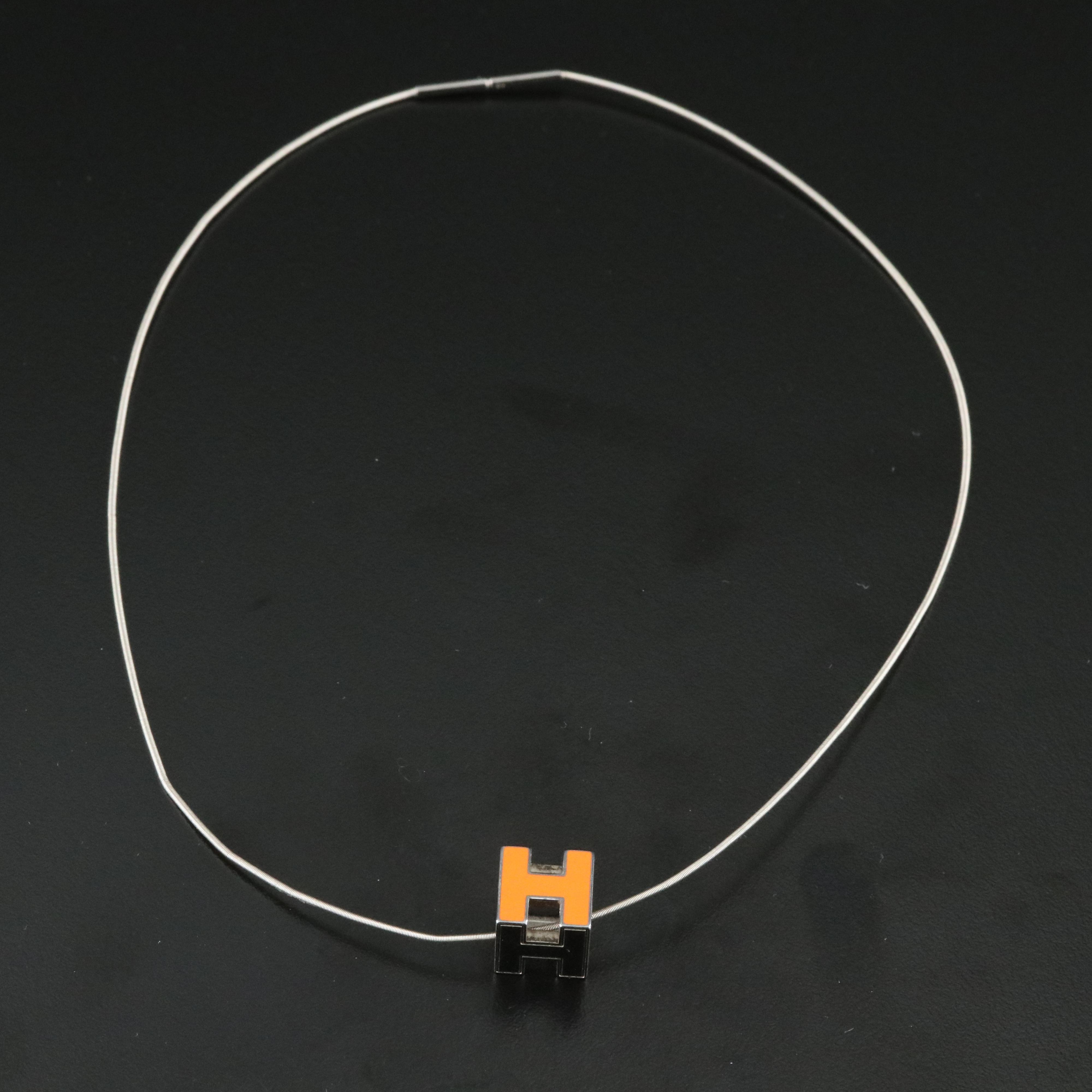 Hermès Cube d'H Necklace in Orange Enamel