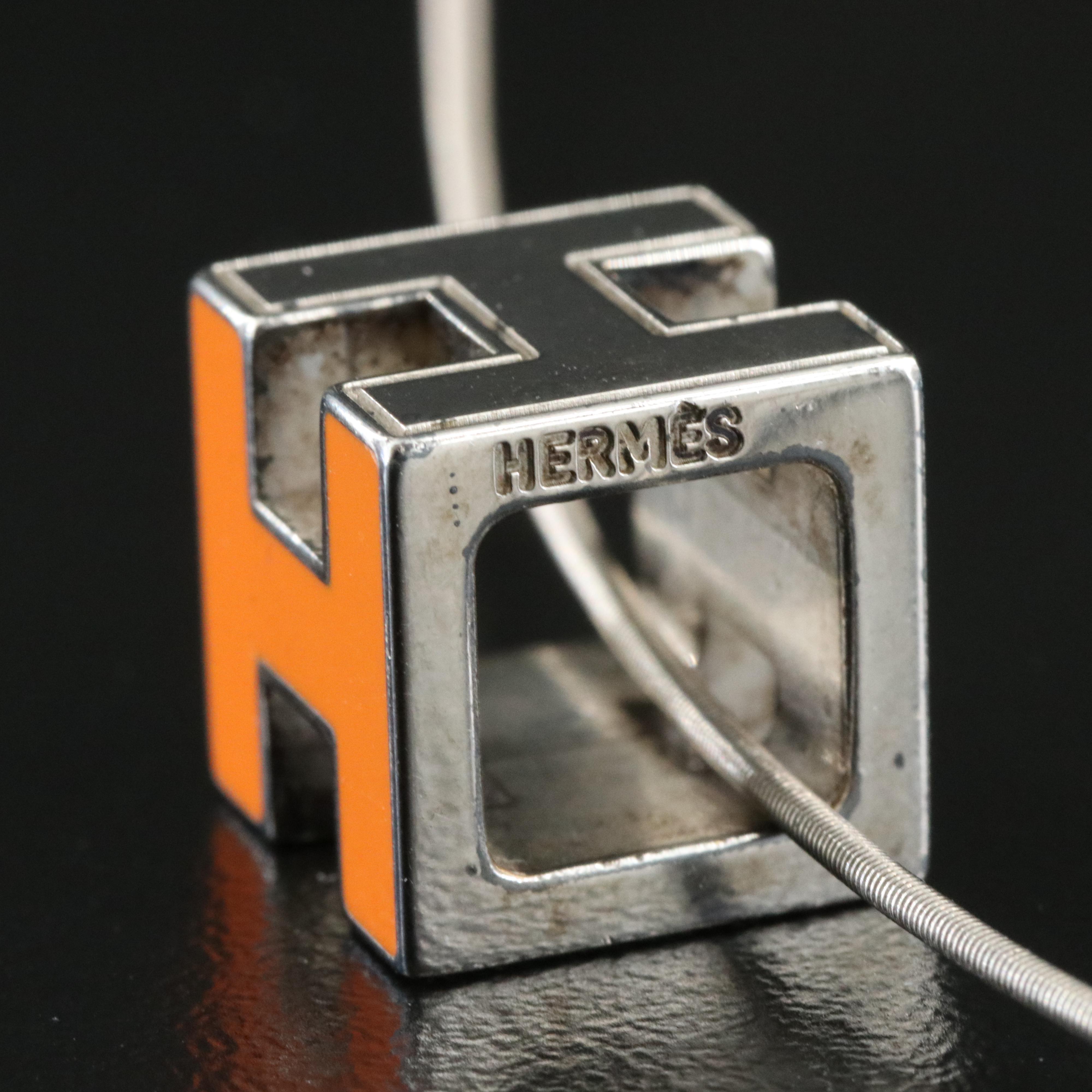Hermès Cube d'H Necklace in Orange Enamel