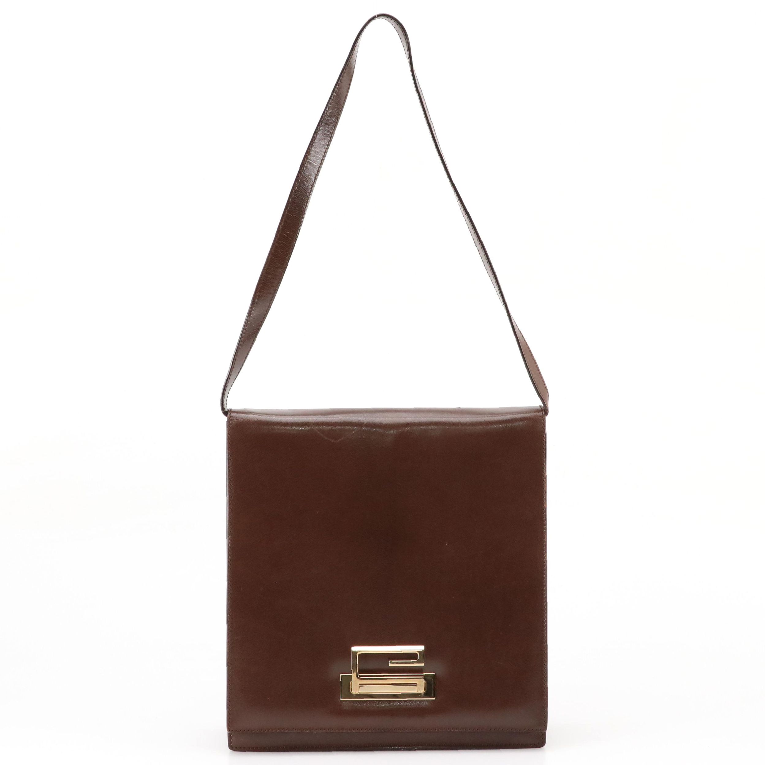Gucci Full Flap G Closure Shoulder Bag in Dark Brown Leather