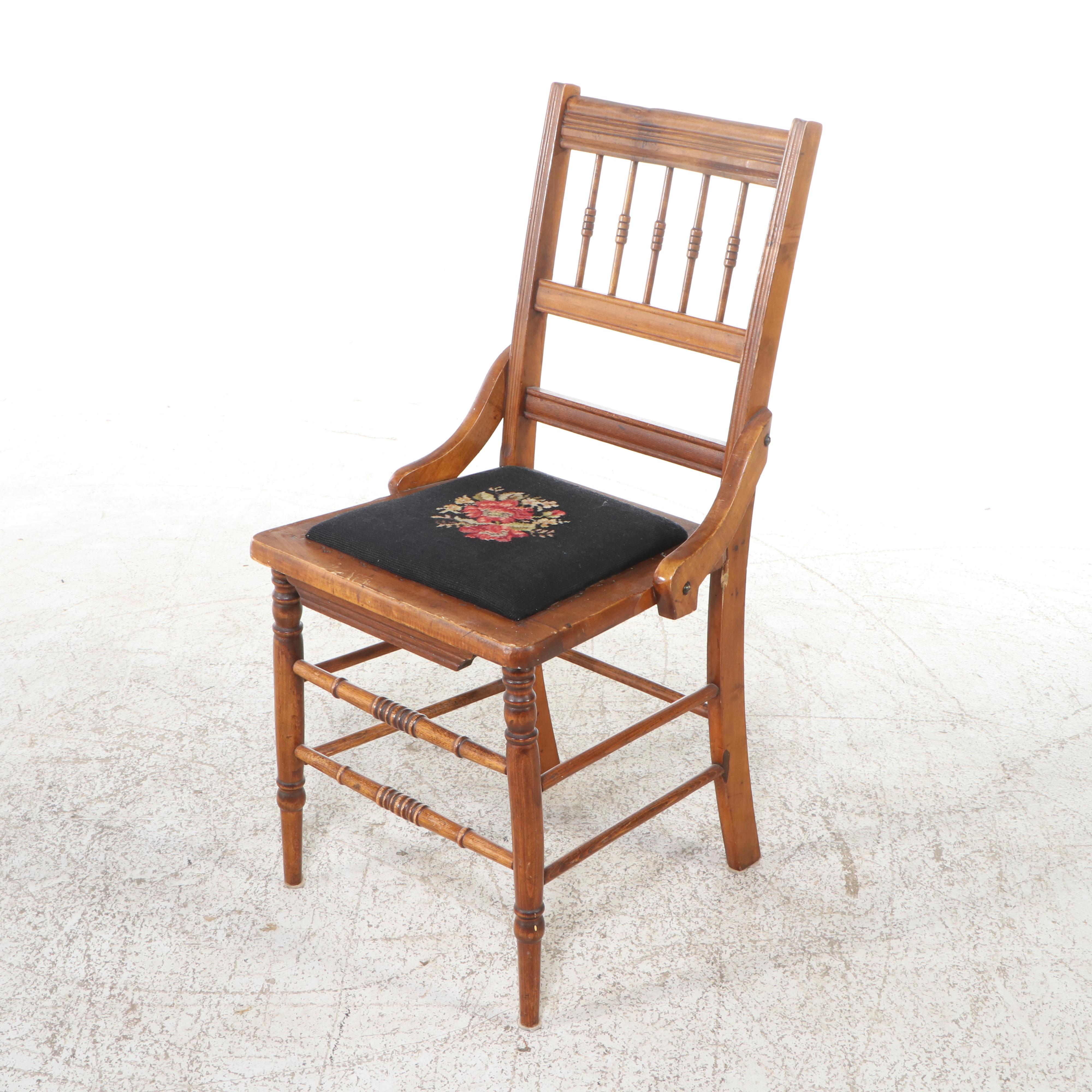 Walnut-Finished Wood Spinet Desk with Victorian Walnut Side Chair