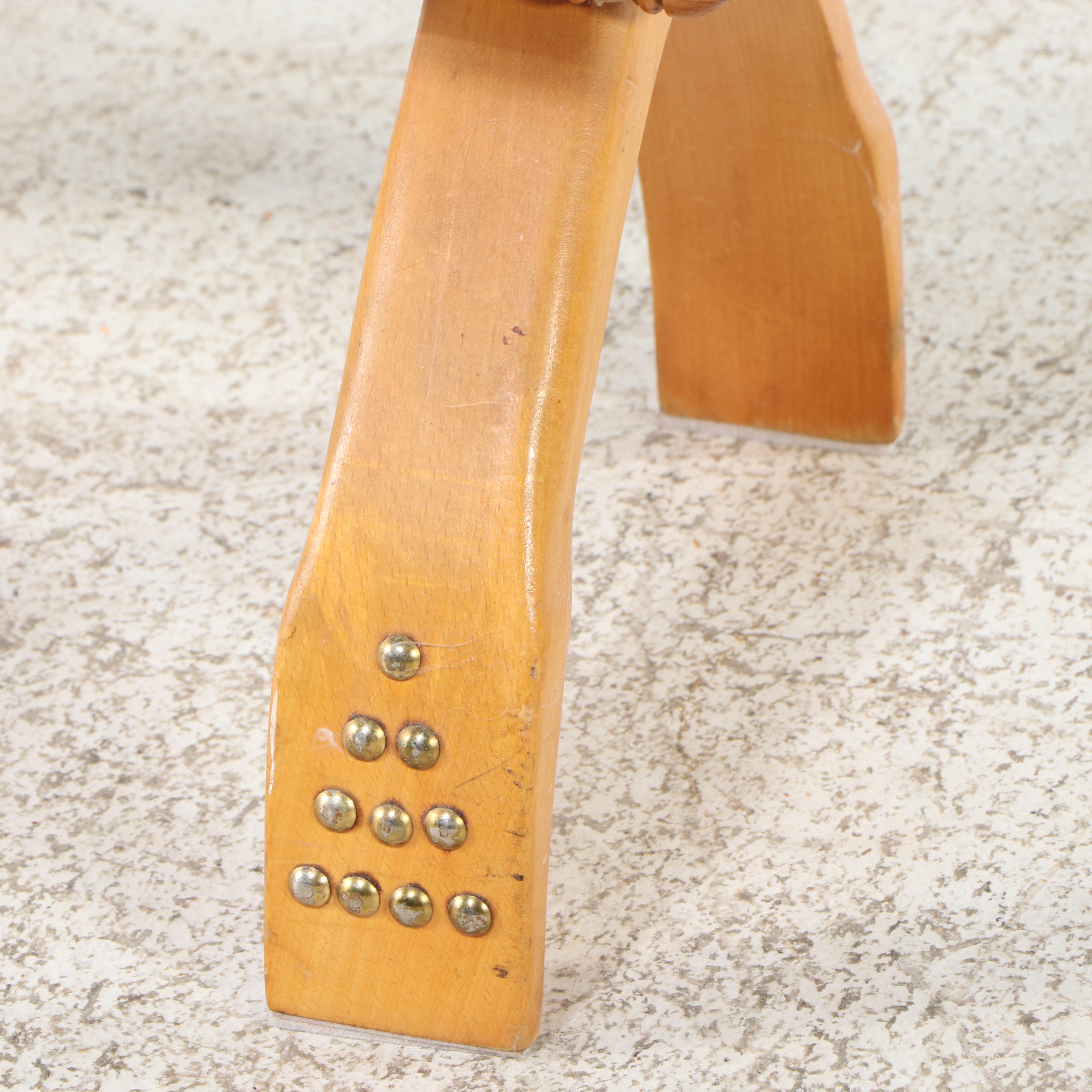 Beech Camel Saddle Stool with Green Leather Cushion