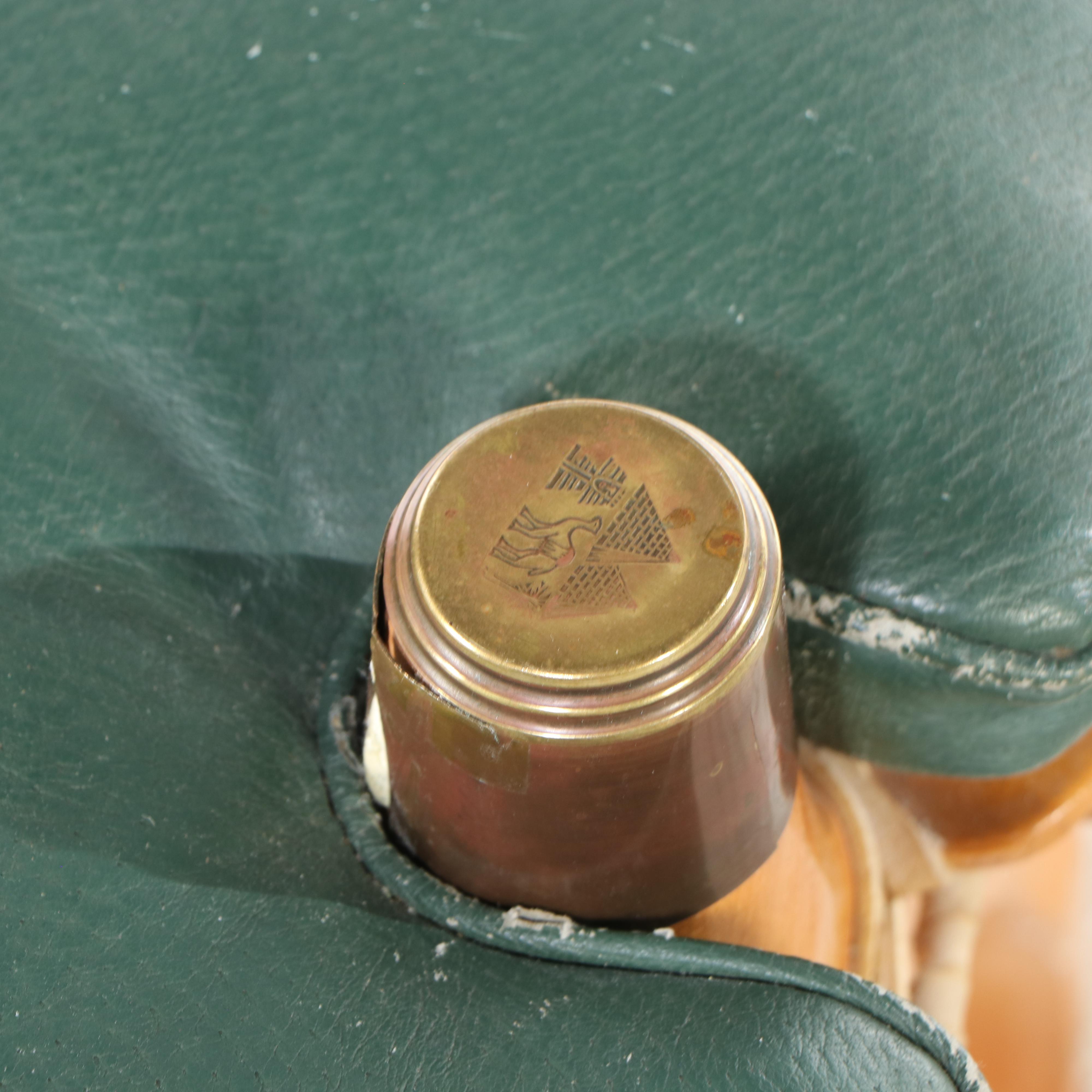 Beech Camel Saddle Stool with Green Leather Cushion