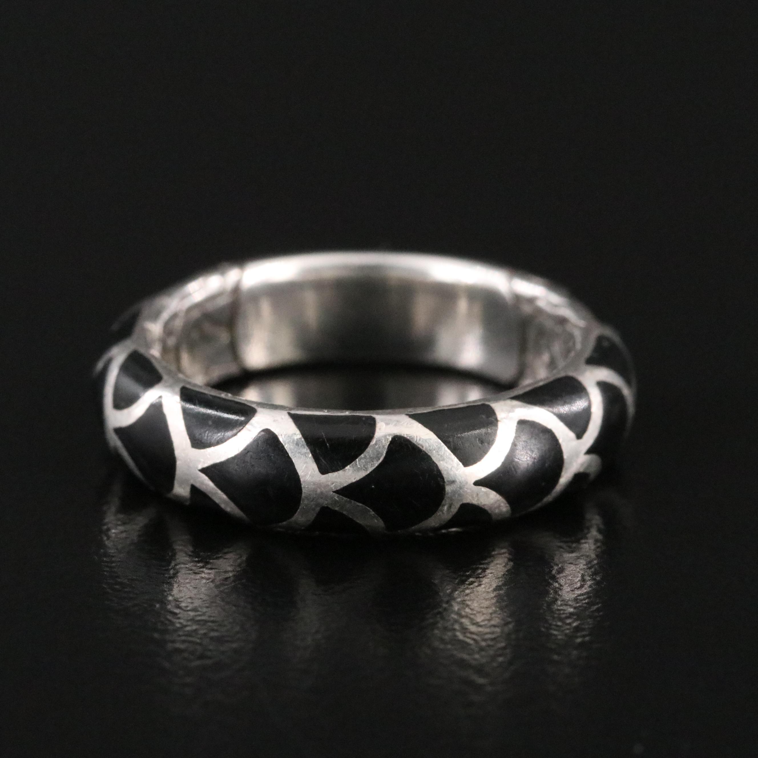 John Hardy Naga Sterling and Black Enamel Ring
