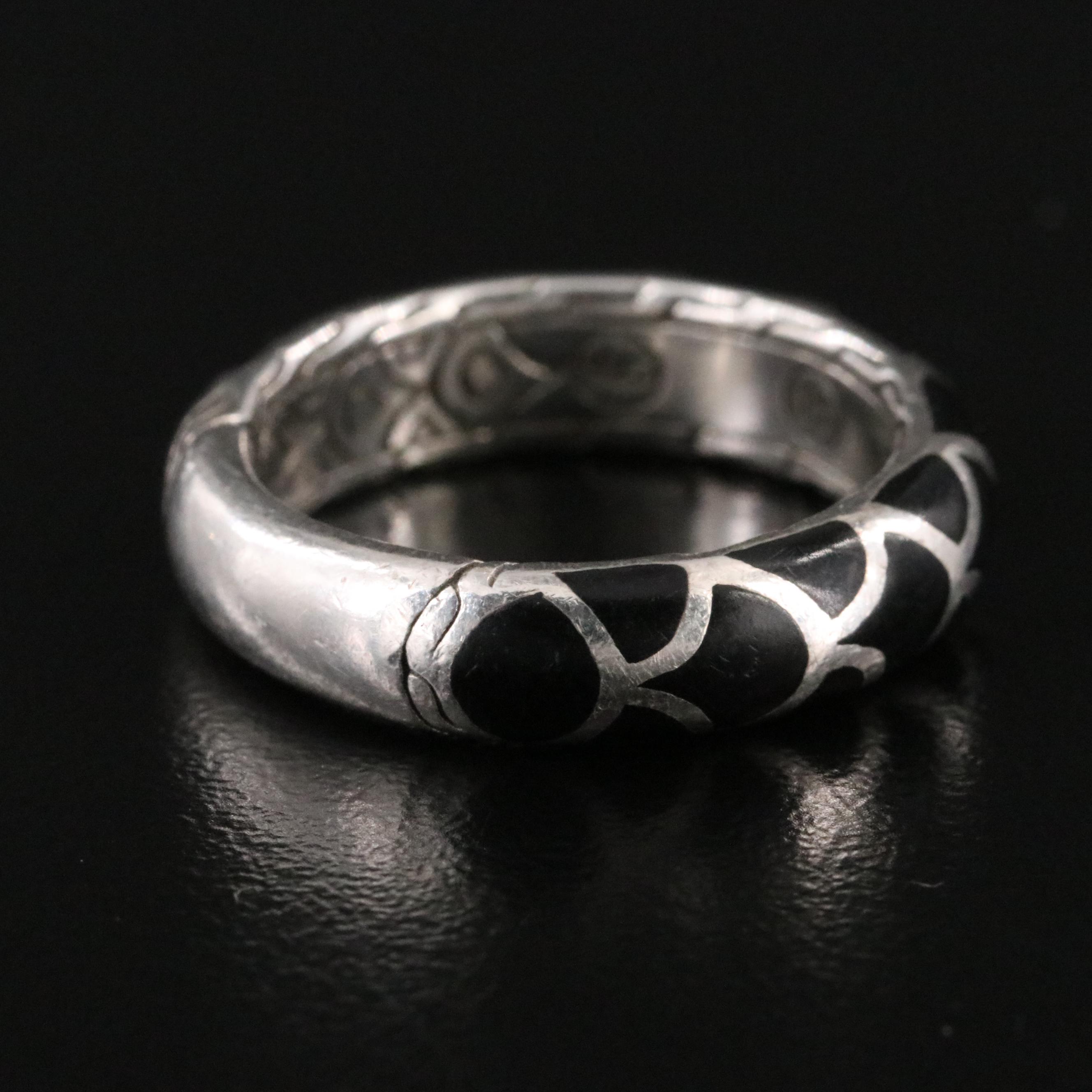John Hardy Naga Sterling and Black Enamel Ring