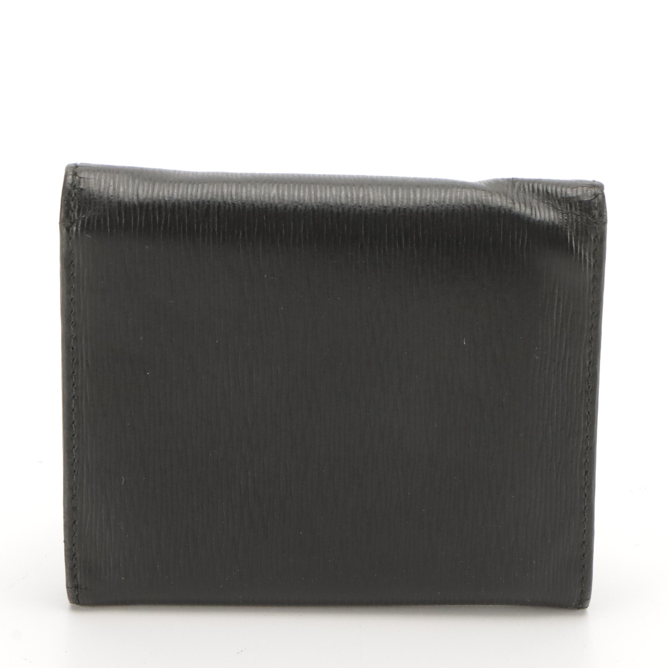 Prada Tri-Fold Compact Wallet in Black Textured Leather